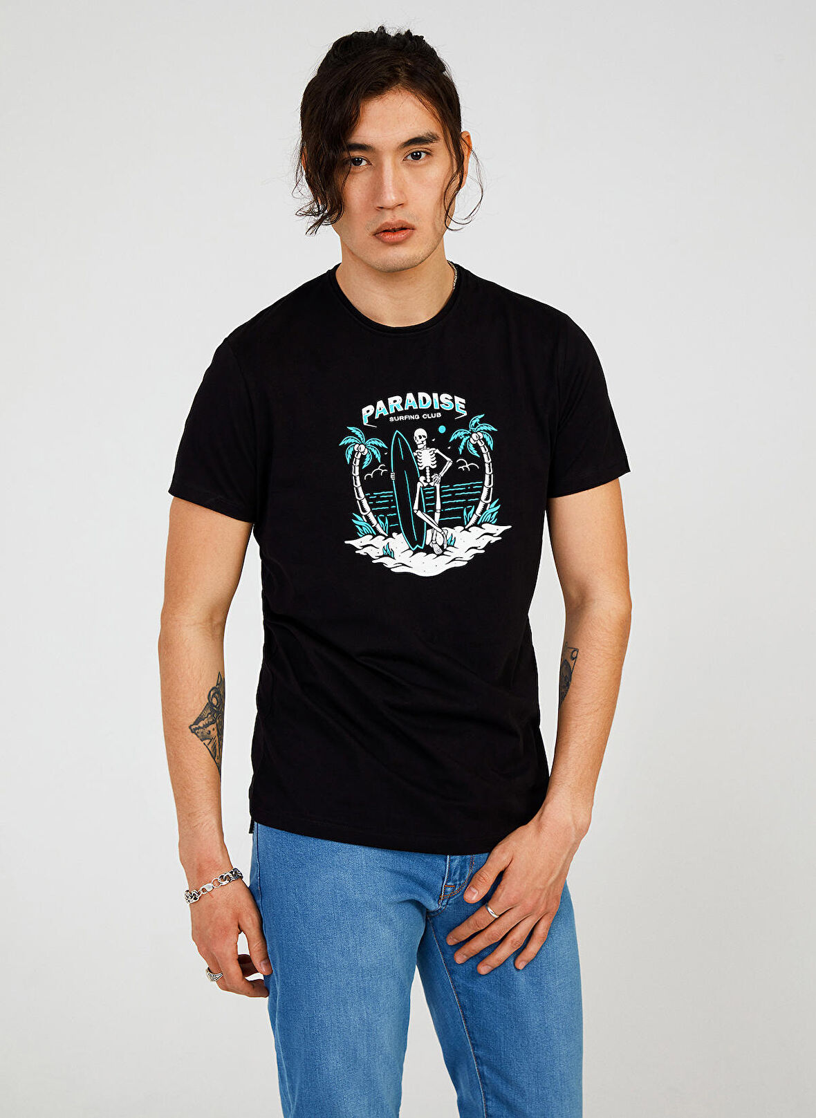 The Crow Bisiklet Yaka Baskılı Siyah Erkek T-Shirt TC 7120