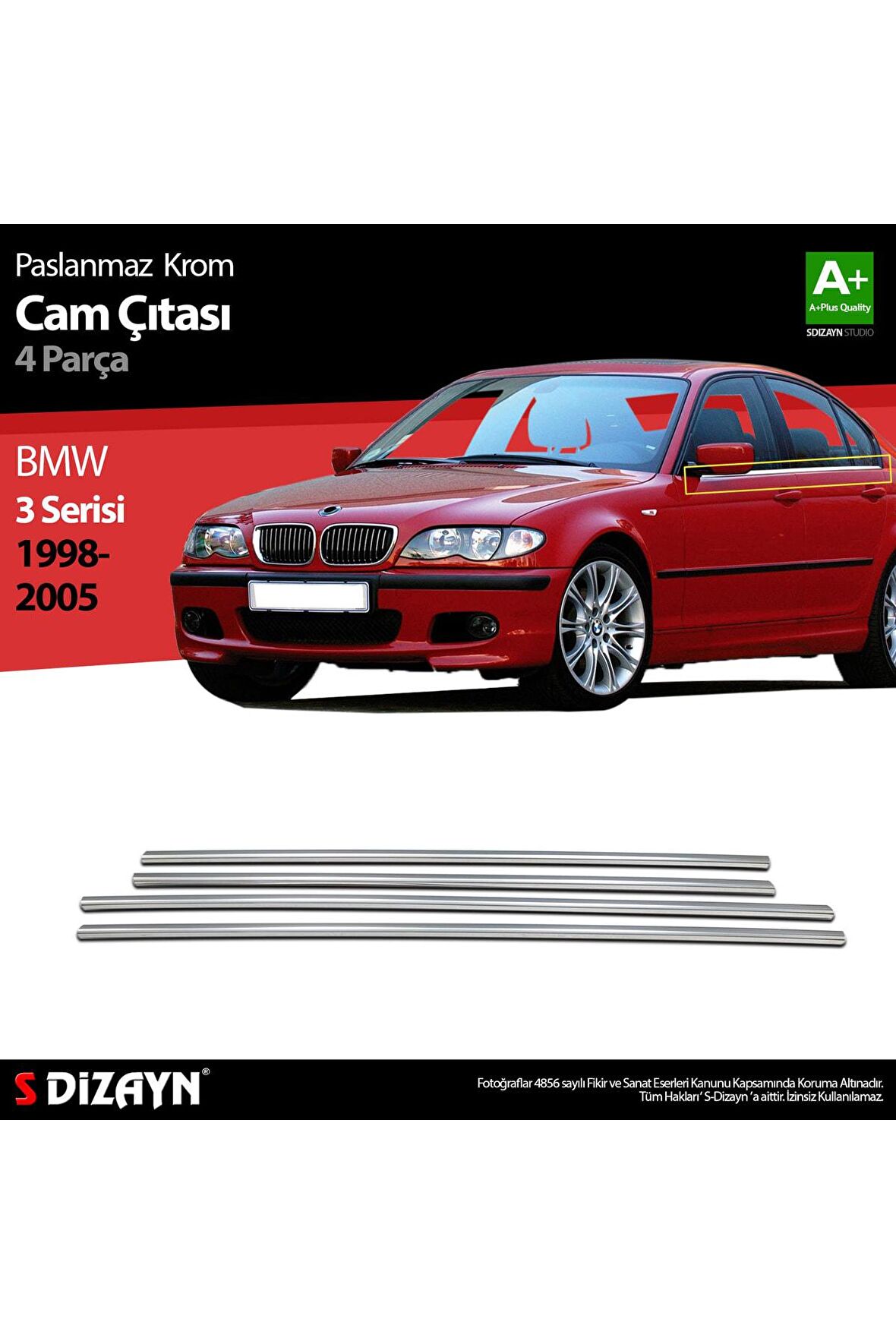 Bmw 3 Serisi E46 Krom Cam Çıtası 4 Prç 1998-2005