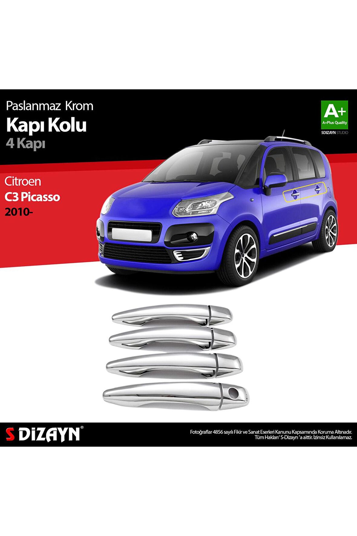 S-dizayn Citroen C3 Picasso Krom Kapı Kolu 4 Kapı 2010 Üzeri Uyumlu