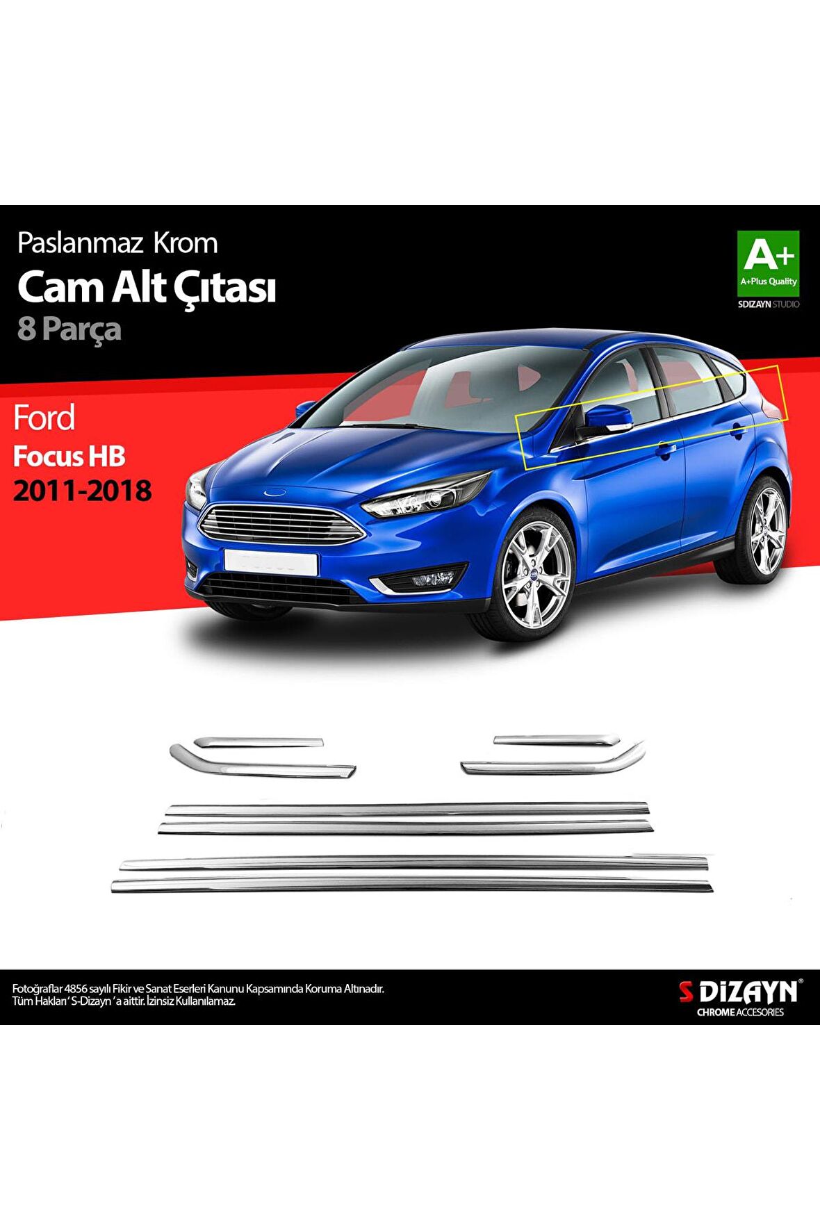 Ford Focus 3 Hb Krom Cam Çıtası 8 Prç 2011 Üzeri