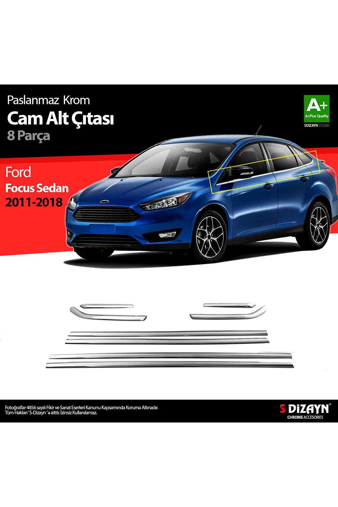 Ford Focus 3 Sd Krom Cam Çıtası 8 Prç 2011 Üzeri Uyumlu