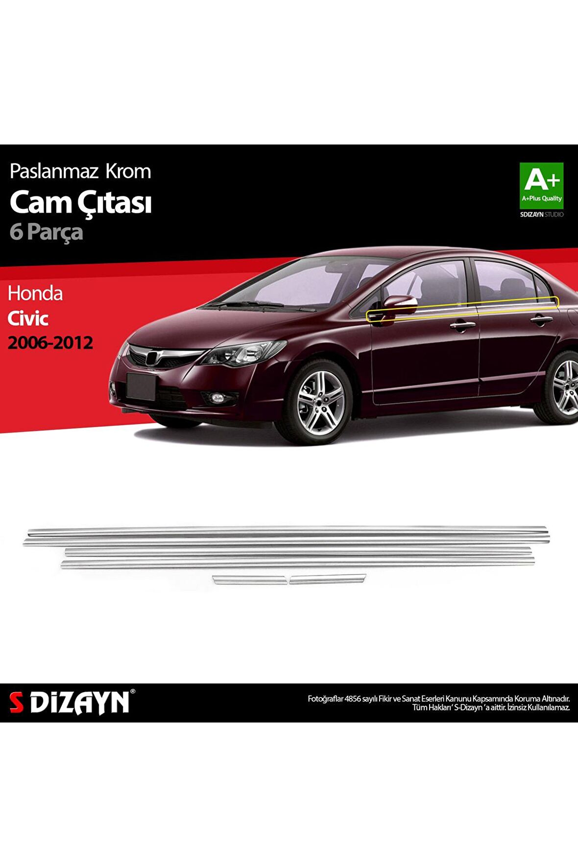 Honda Civic Krom Cam Çıtası 6 Prç 2006-2012