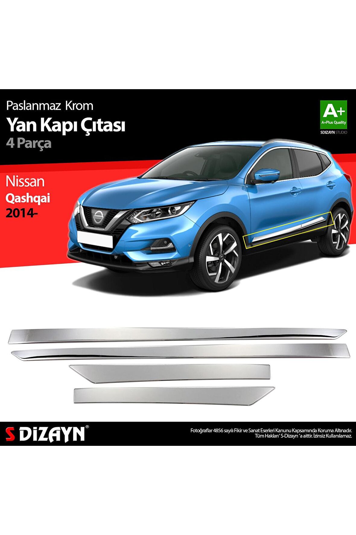 Nissan Qashqai Krom Yan Kapı Çıtası 4 Prç 2014 Üzeri Uyumlu