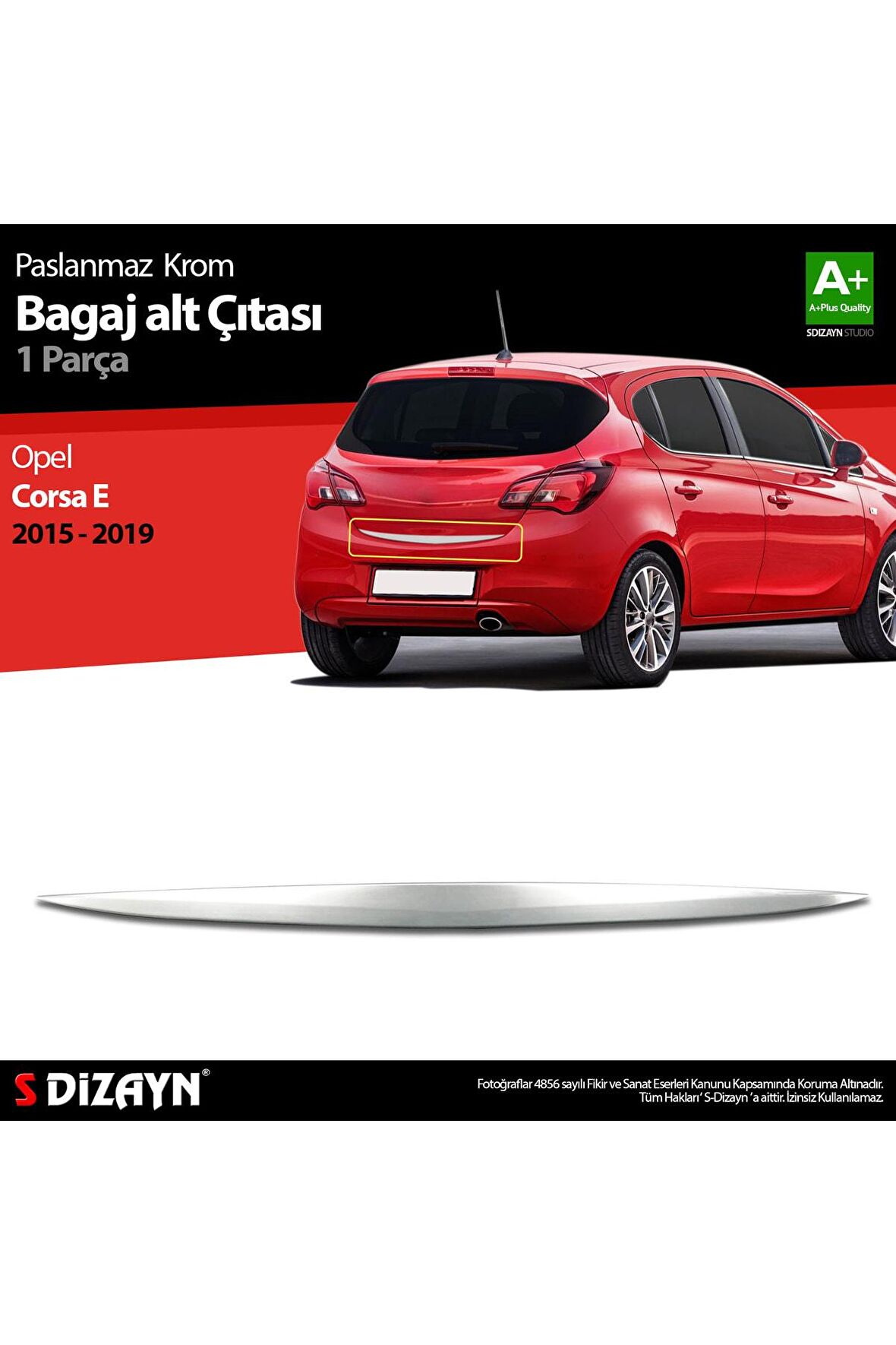 S- Dizayn Opel Corsa Uyumlu E Krom Bagaj Alt Çıtası 2015-2019