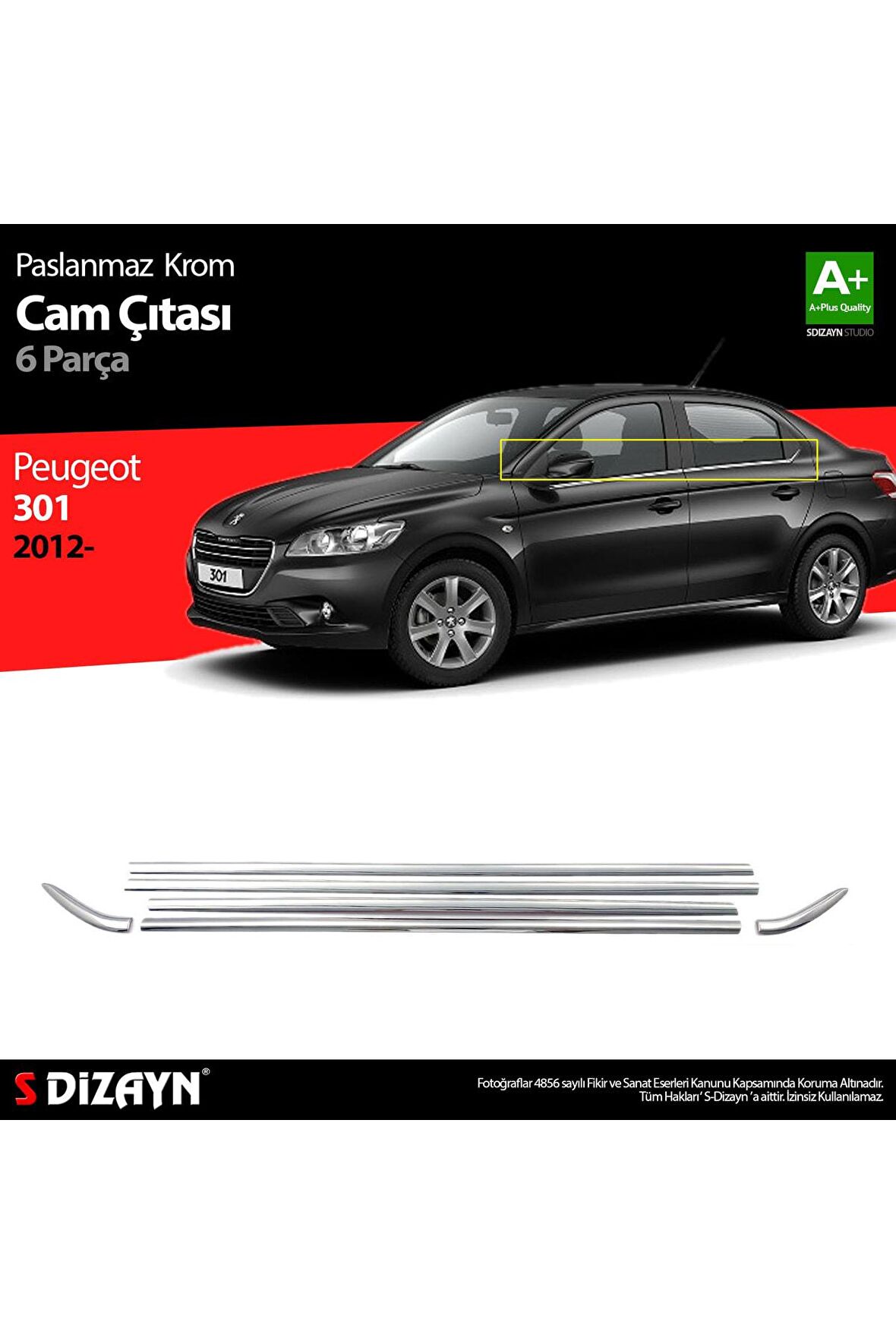 Peugeot 301 Krom Cam Çıtası 6 Prç. 2012 Üzeri
