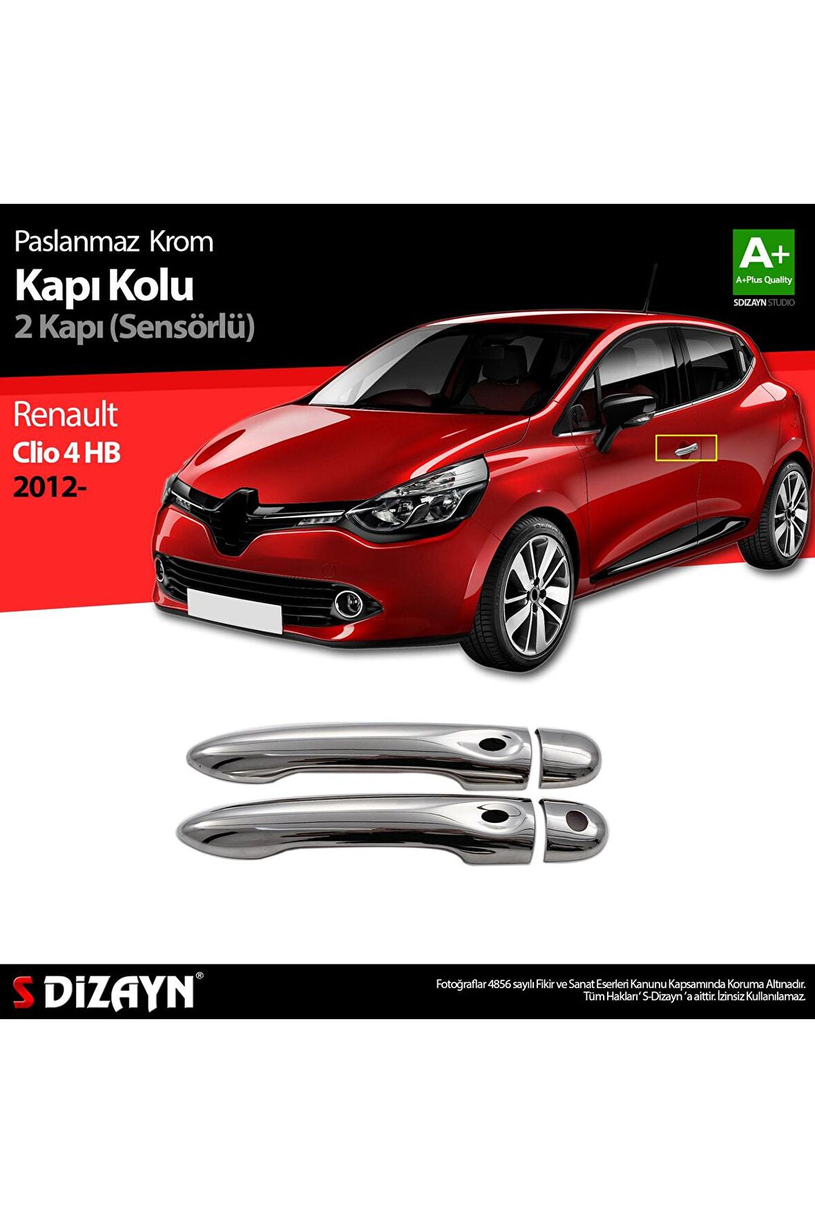 Renault Clio 4 Hb Uyumlu Krom Kapı Kolu 2 Kapı Sensörlü 2012 Üzeri