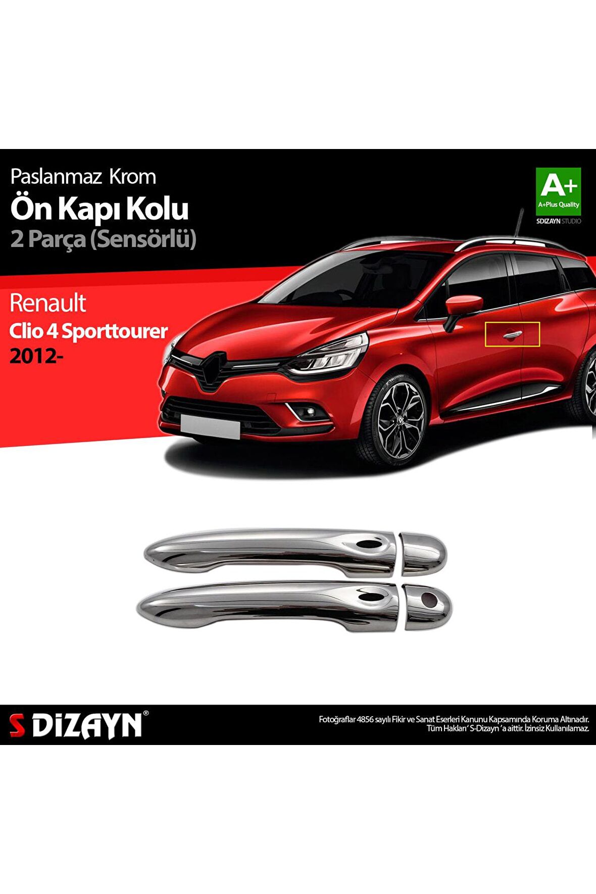 Renault Clio 4 Sporttourer  2 Kapı Sensörlü 2012 Üzeri Krom Kapı Kolu