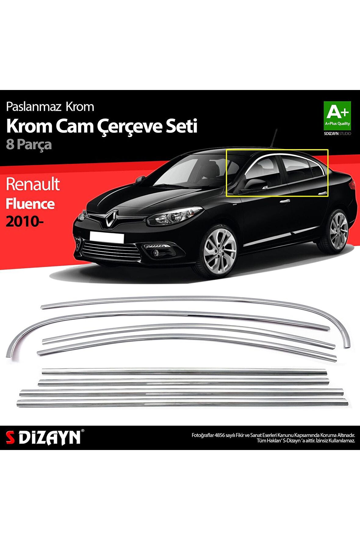 Renault Fluence Krom Cam Çerçeve Seti 8 Parça 2010 Üzeri
