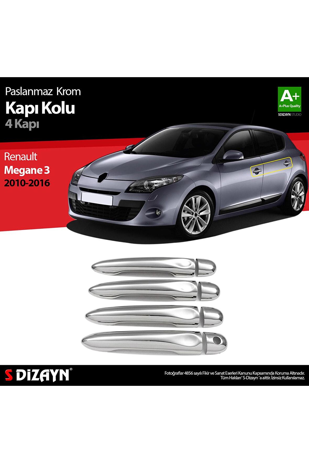 Renault Megane 3 Uyumlu Krom Kapı Kolu 4 Kapı 2010-2016