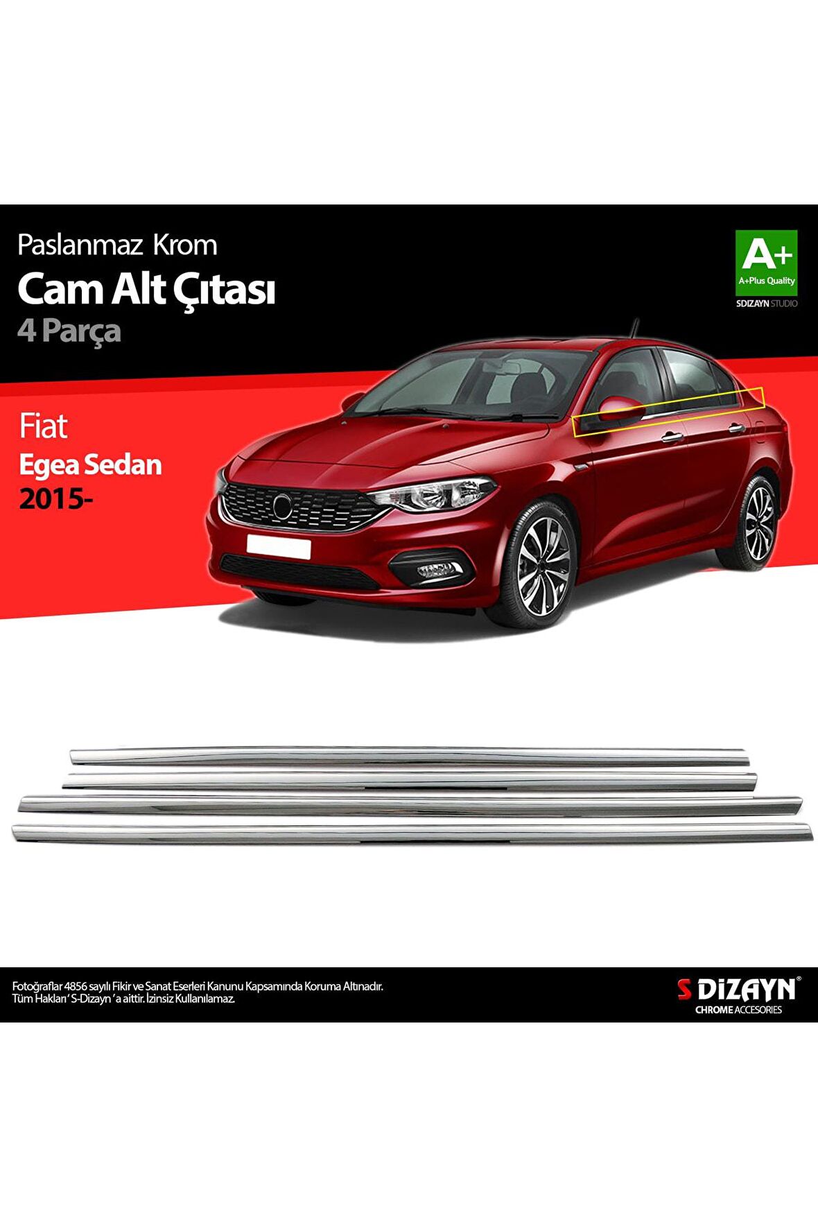 Fiat Egea Sd Krom Cam Çıtası 4 Prç. 2015 Üzeri Uyumlu