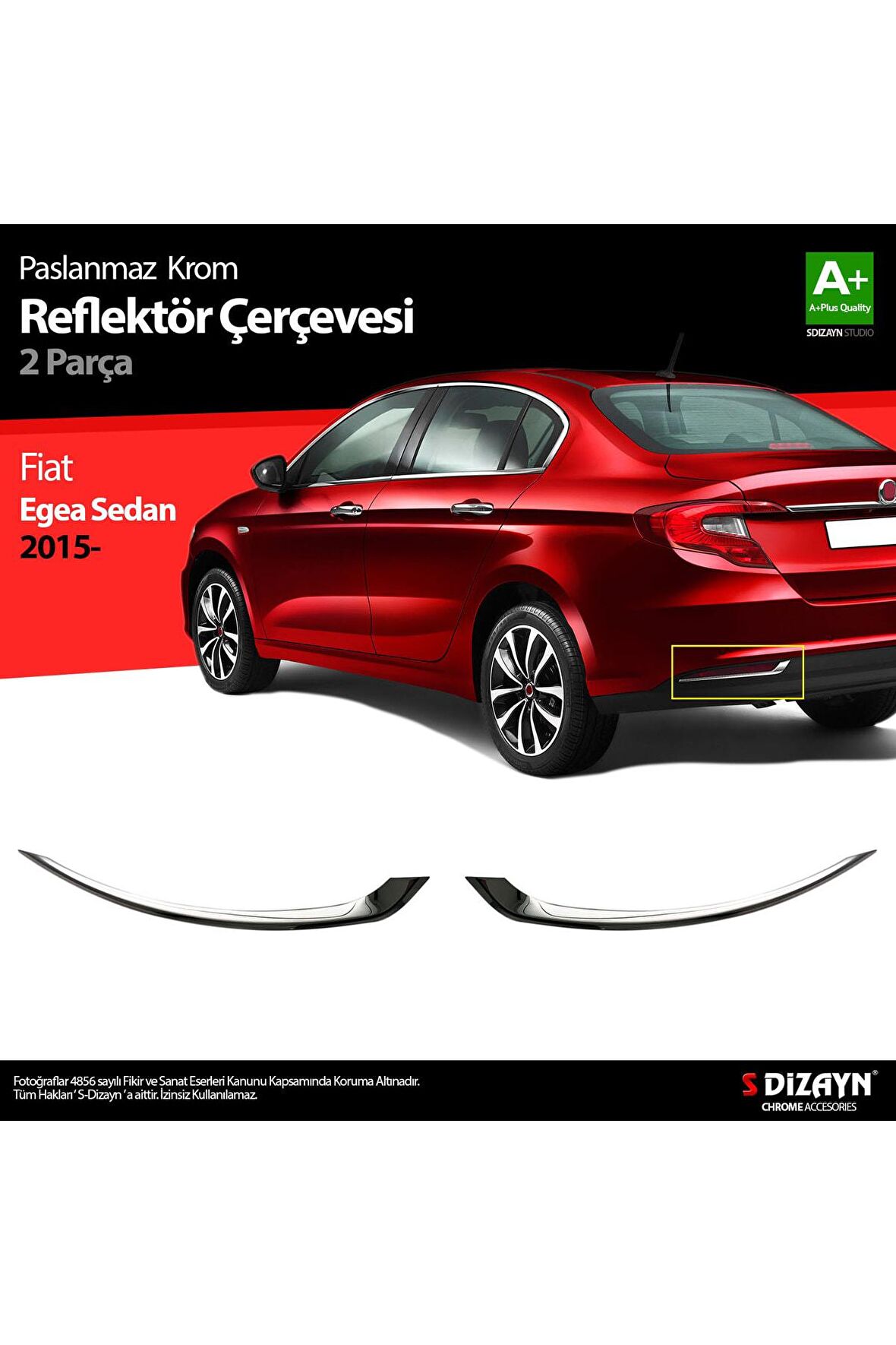 S-dizayn Fiat Egea Sd Krom Arka Reflektör Çerçevesi 2 Prç. 2015 Üzeri Uyumlu