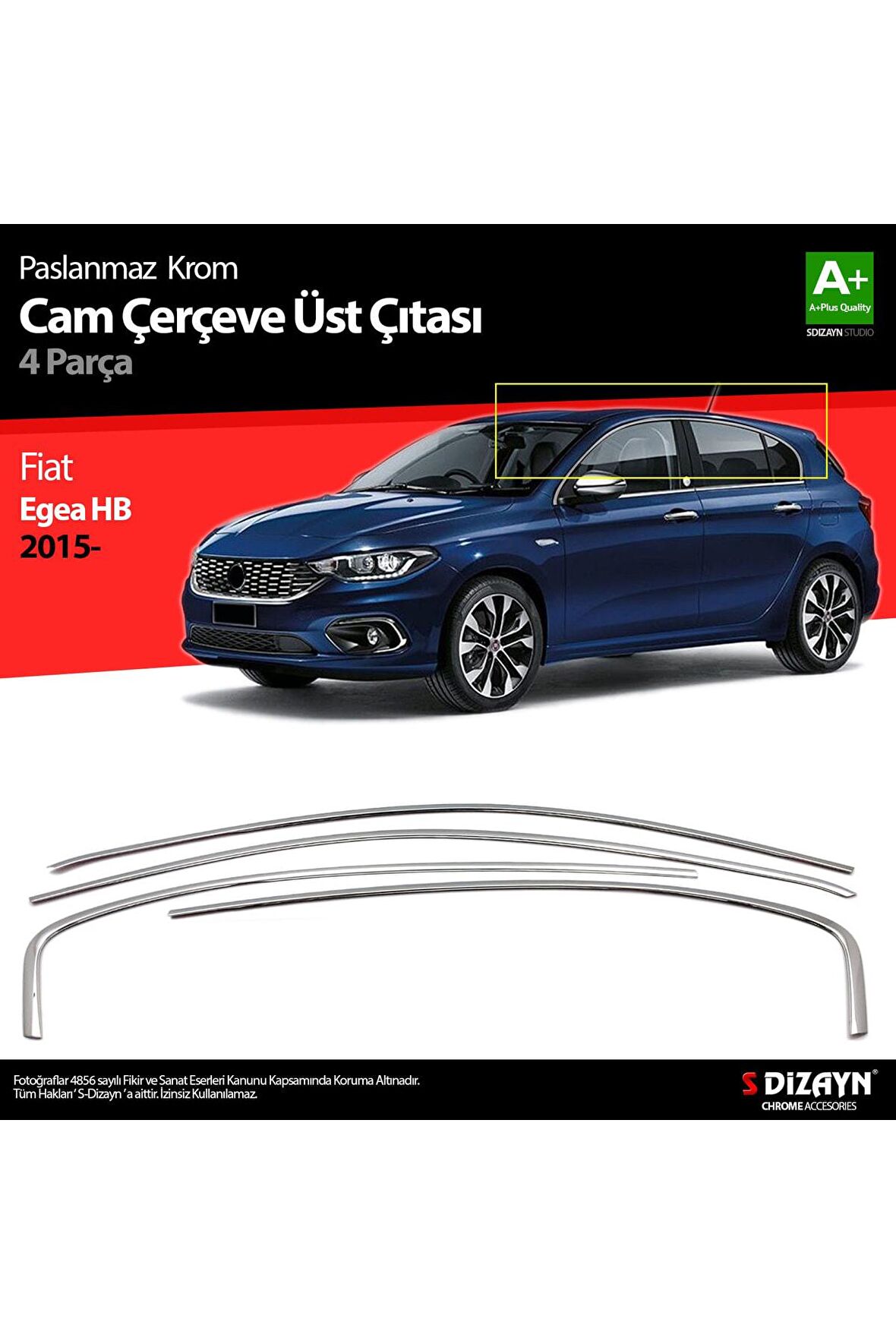 Fiat Egea Hb Krom Cam Üst Çıtası 4 Prç. 2015 Üzeri Uyumlu