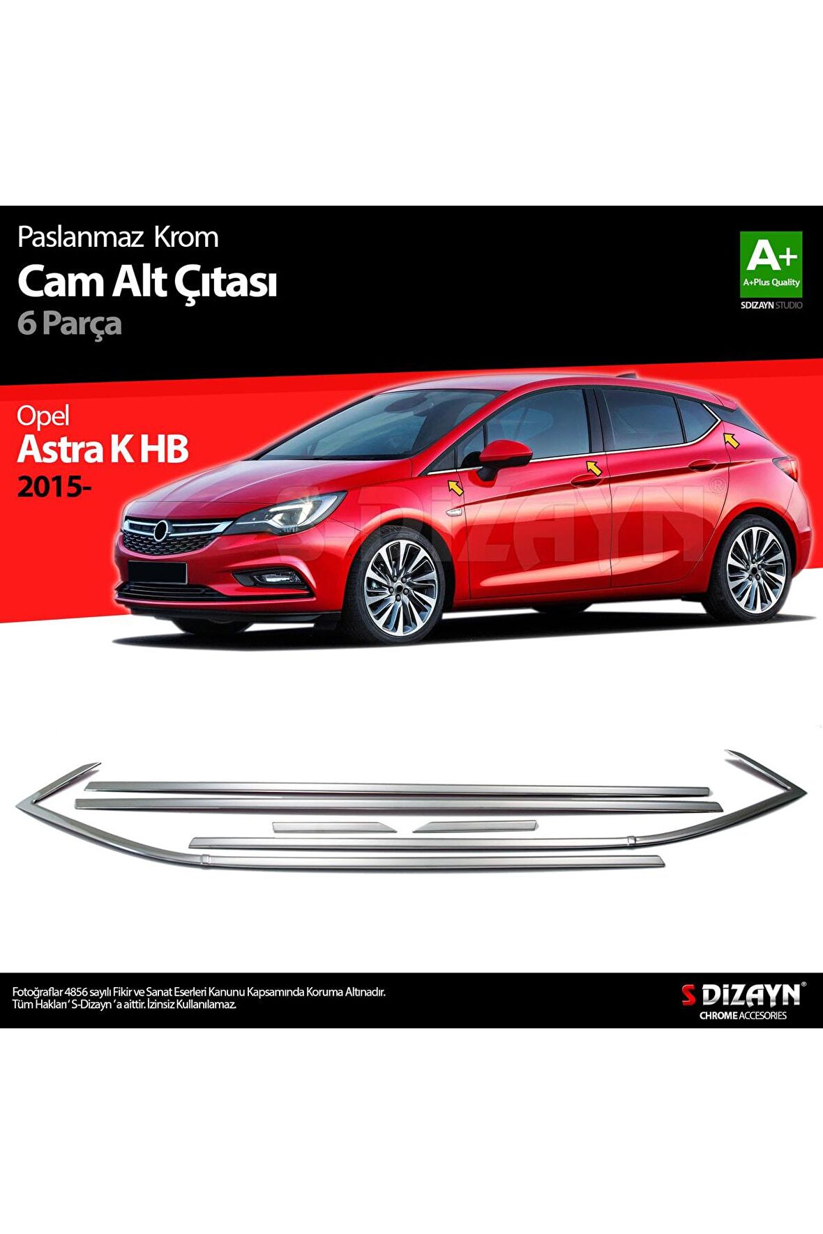 Opel Astra K Hb Krom Cam Çıtası 6 Prç. 2015 Üzeri
