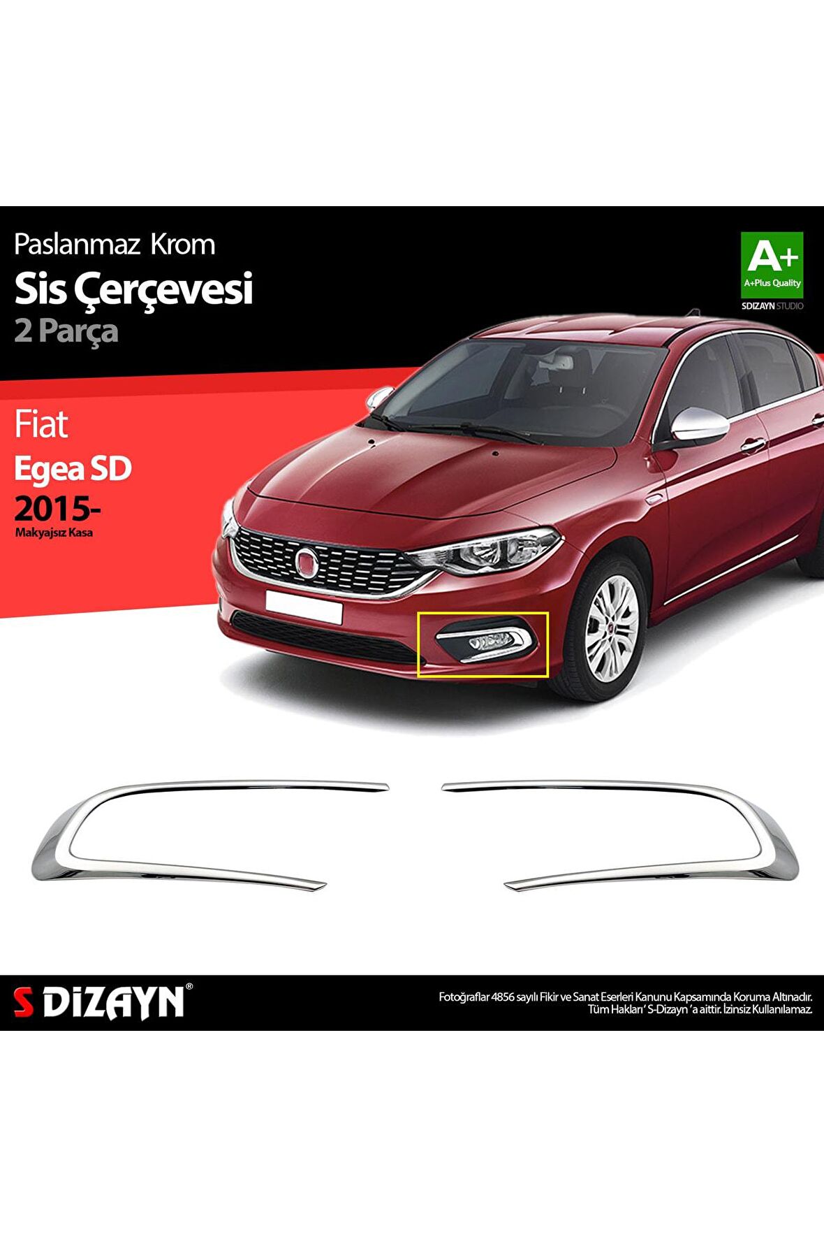 S-dizayn Fiat Egea Uyumlu Krom Sis Farı Çerçevesi 2 Parça
