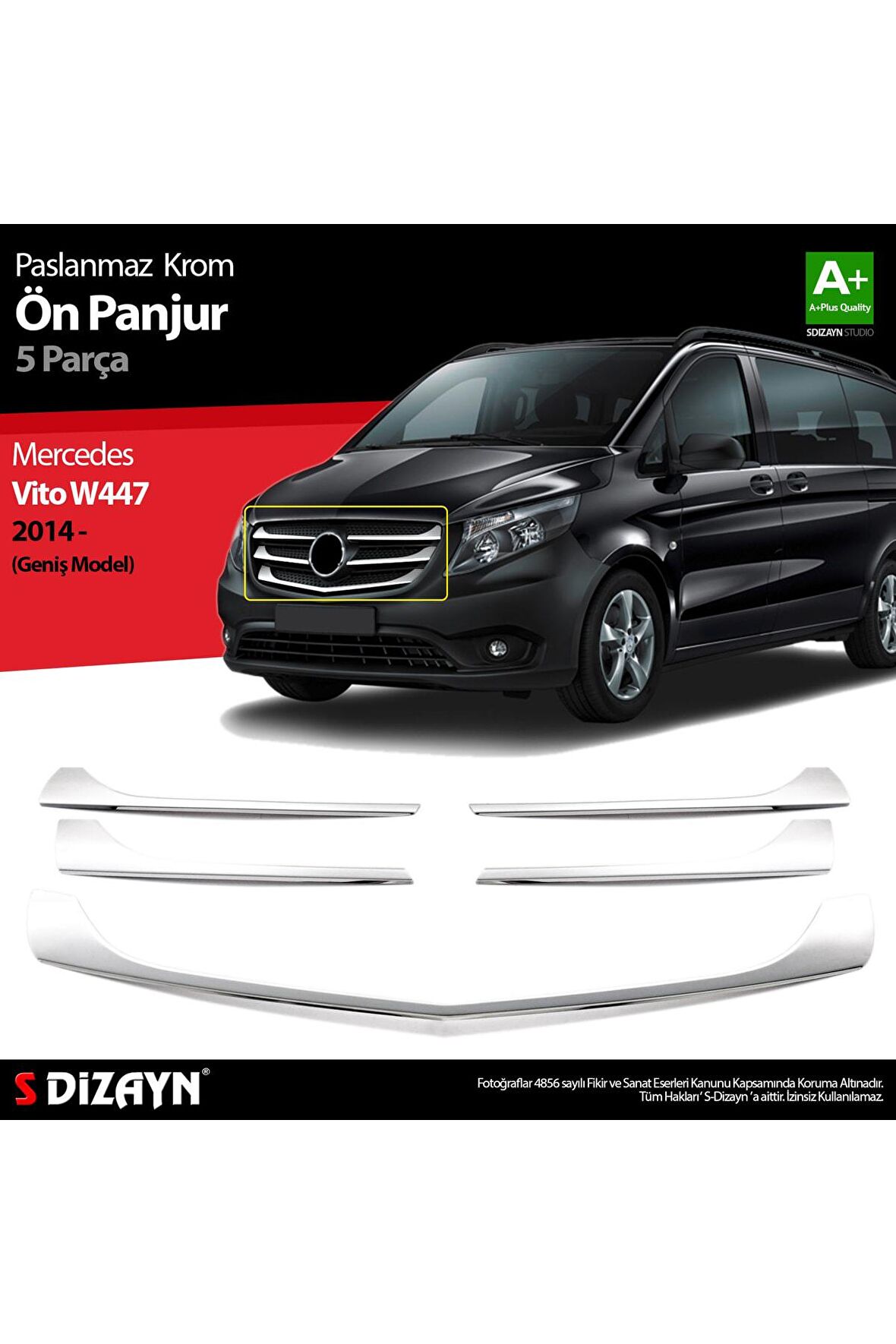 Mercedes Vito W447 Krom Ön Panjur Geniş Model 5 Prç. 2014-2020 Uyumlu