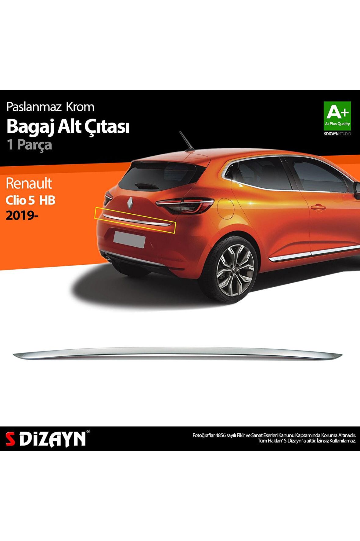 S-dizayn Renault Clio 5 Hb Krom Bagaj Alt Çıtası 2019 Ve Üzeri A+kalite