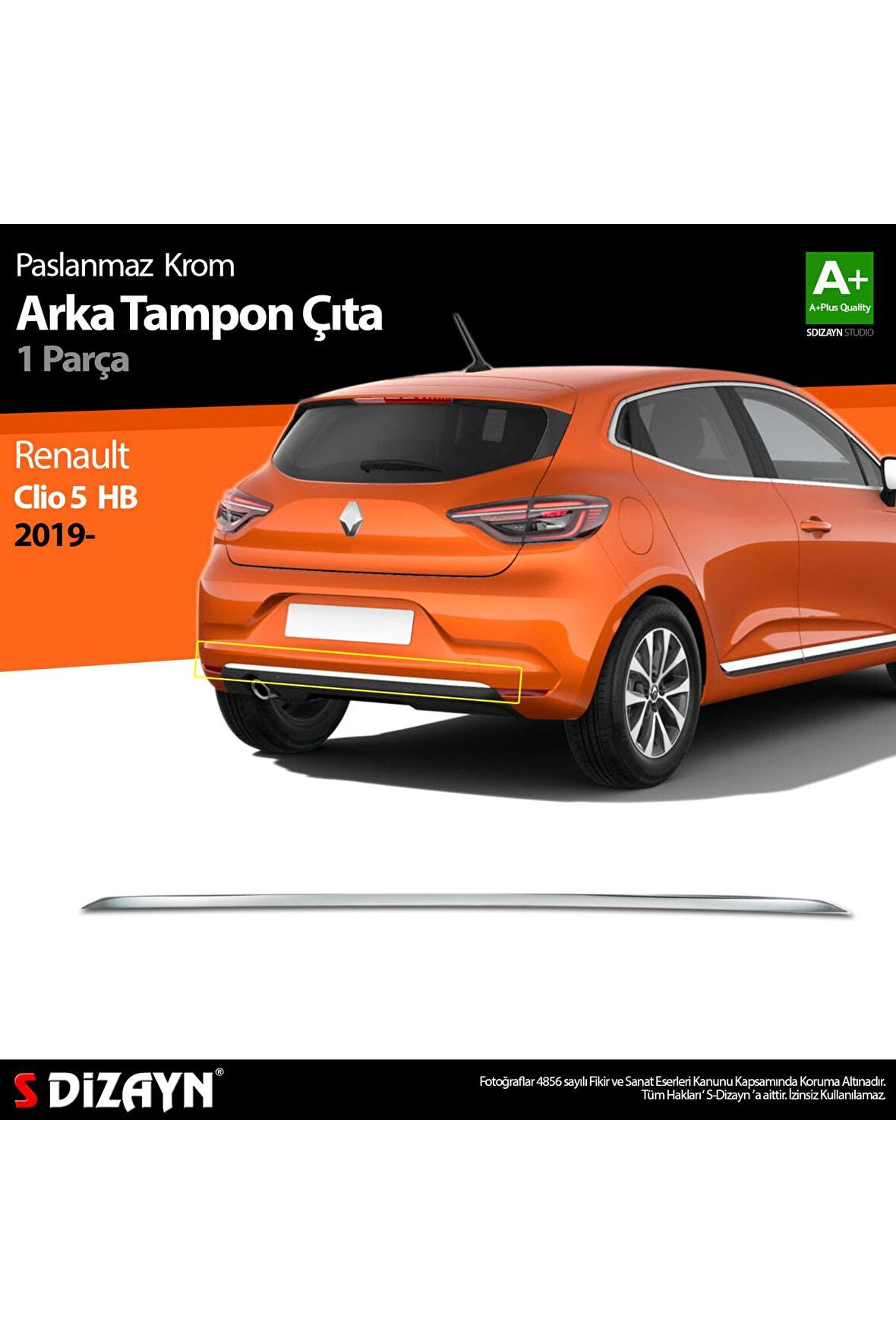 S-dizayn Renault Clio 5 Hb Krom Arka Tampon Çıtası 2019 Ve Üzeri A+kalite