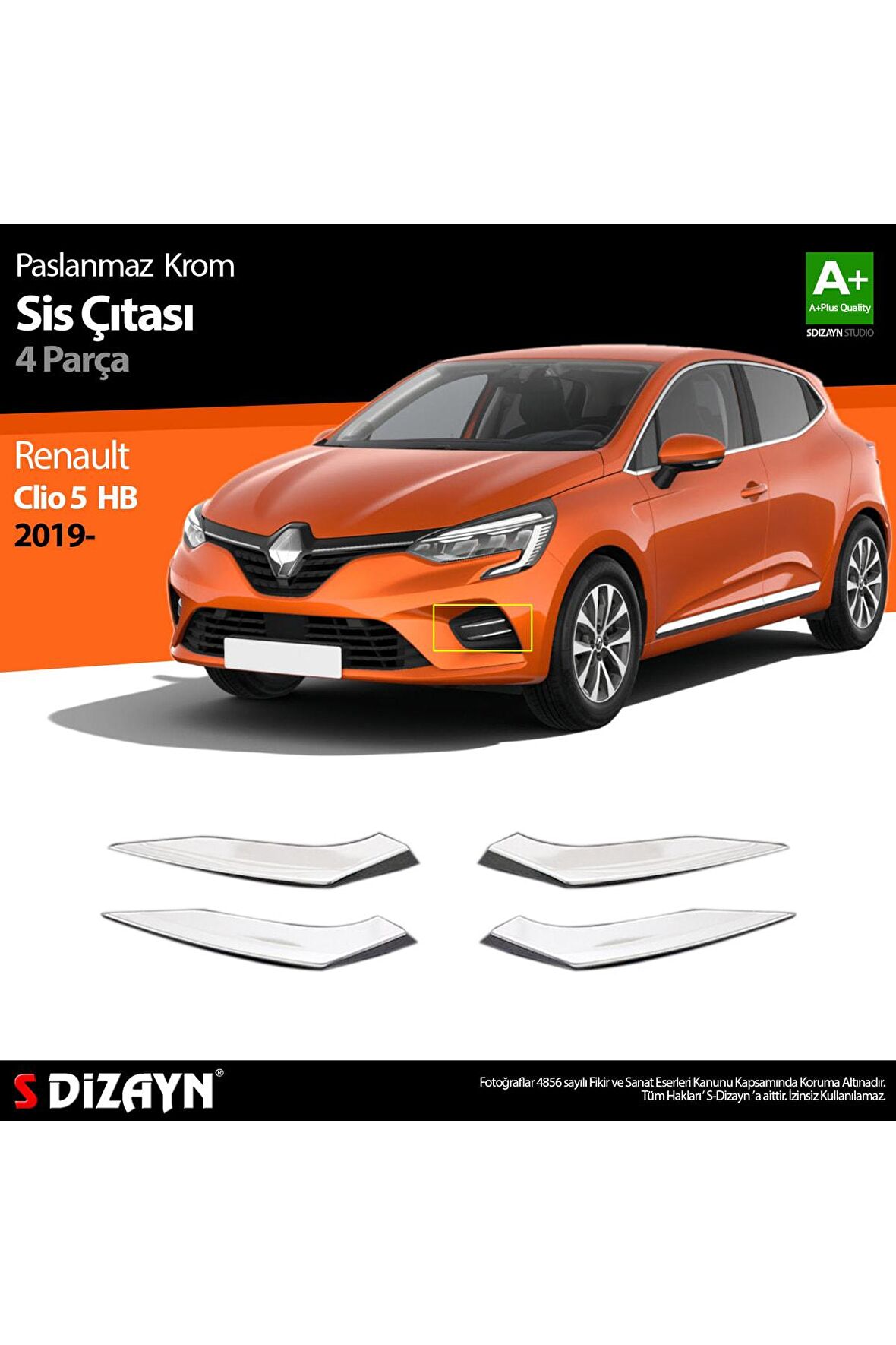 Renault Clio 5 Krom Sis Çıtası 4 Parça 2019 ve Üzeri Uyumlu