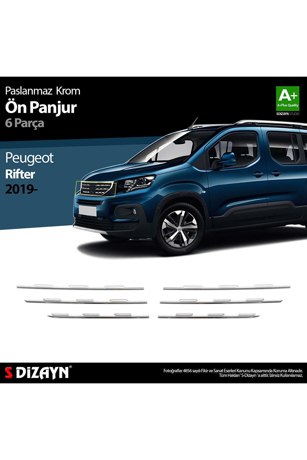 S-dizayn Peugeot Rifter Krom Ön Panjur 6 Prç. 2019 Ve Üzeri A+kalite