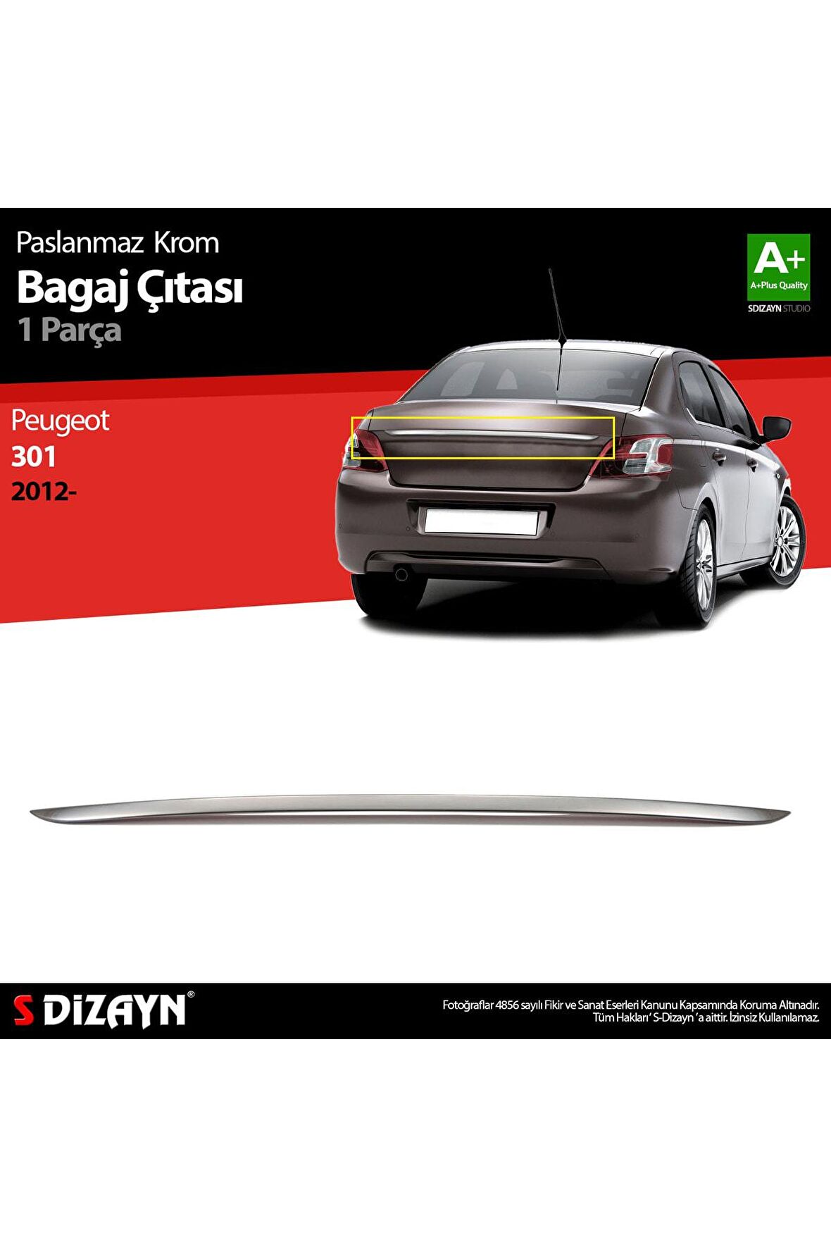 S-dizayn Peugeot 301 Krom Bagaj Çıtası 2012 Üzeri