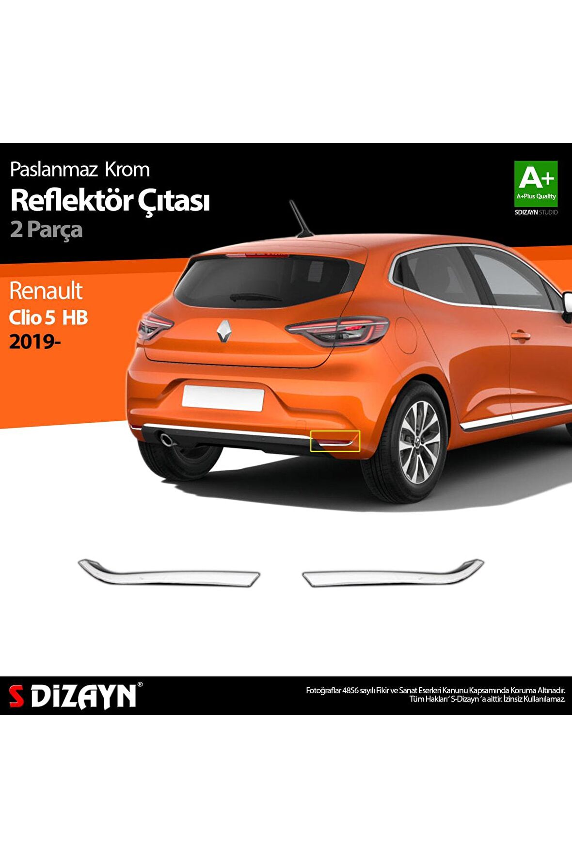 Renault Clio 5 Krom Reflektör Çıtası 2 Parça 2019 Ve Üzeri A+kalite