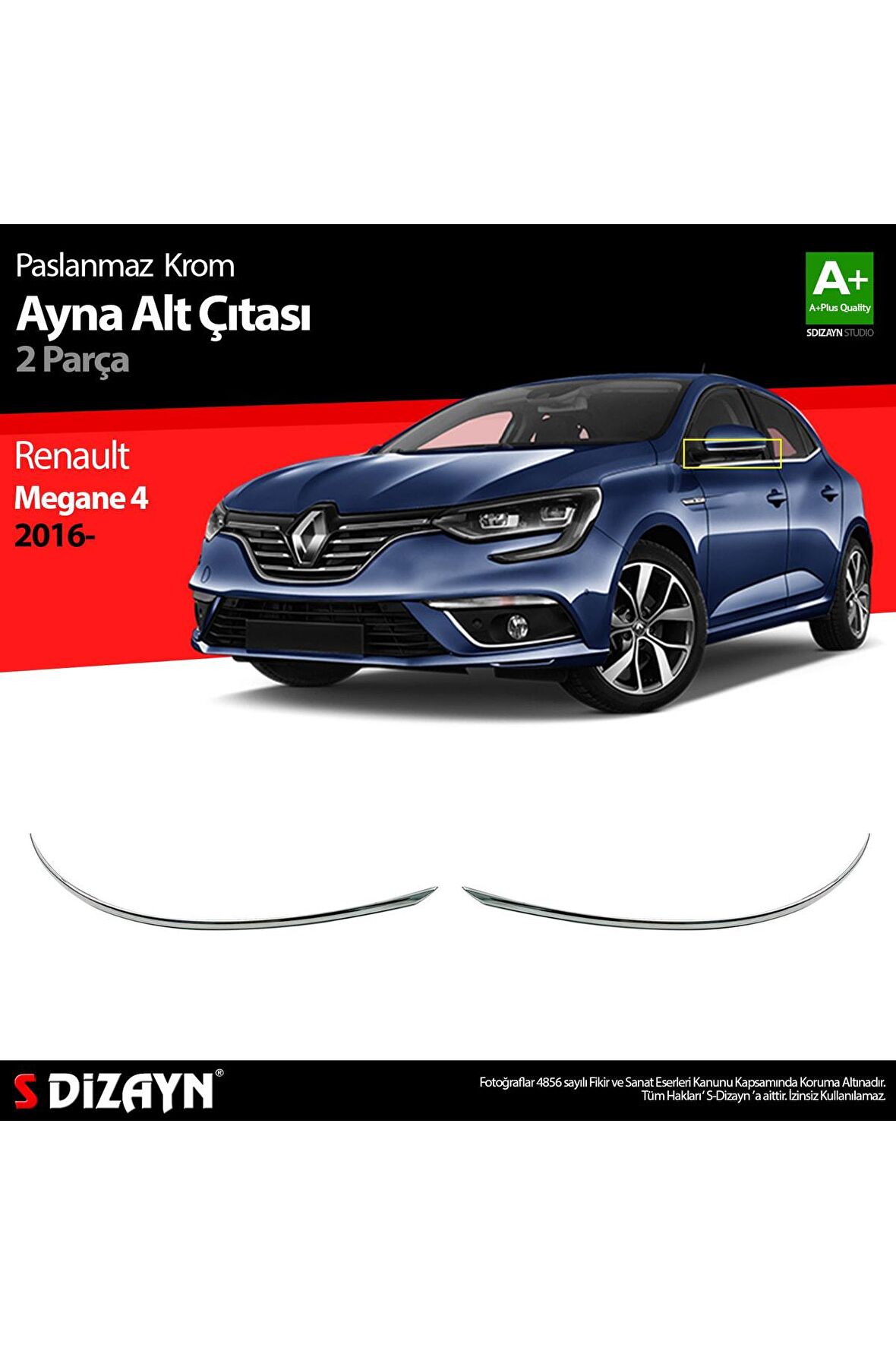 Renault Megane 4 Krom Ayna Alt Çıtası 2 Prç. 2016 Ve Üzeri Uyumlu