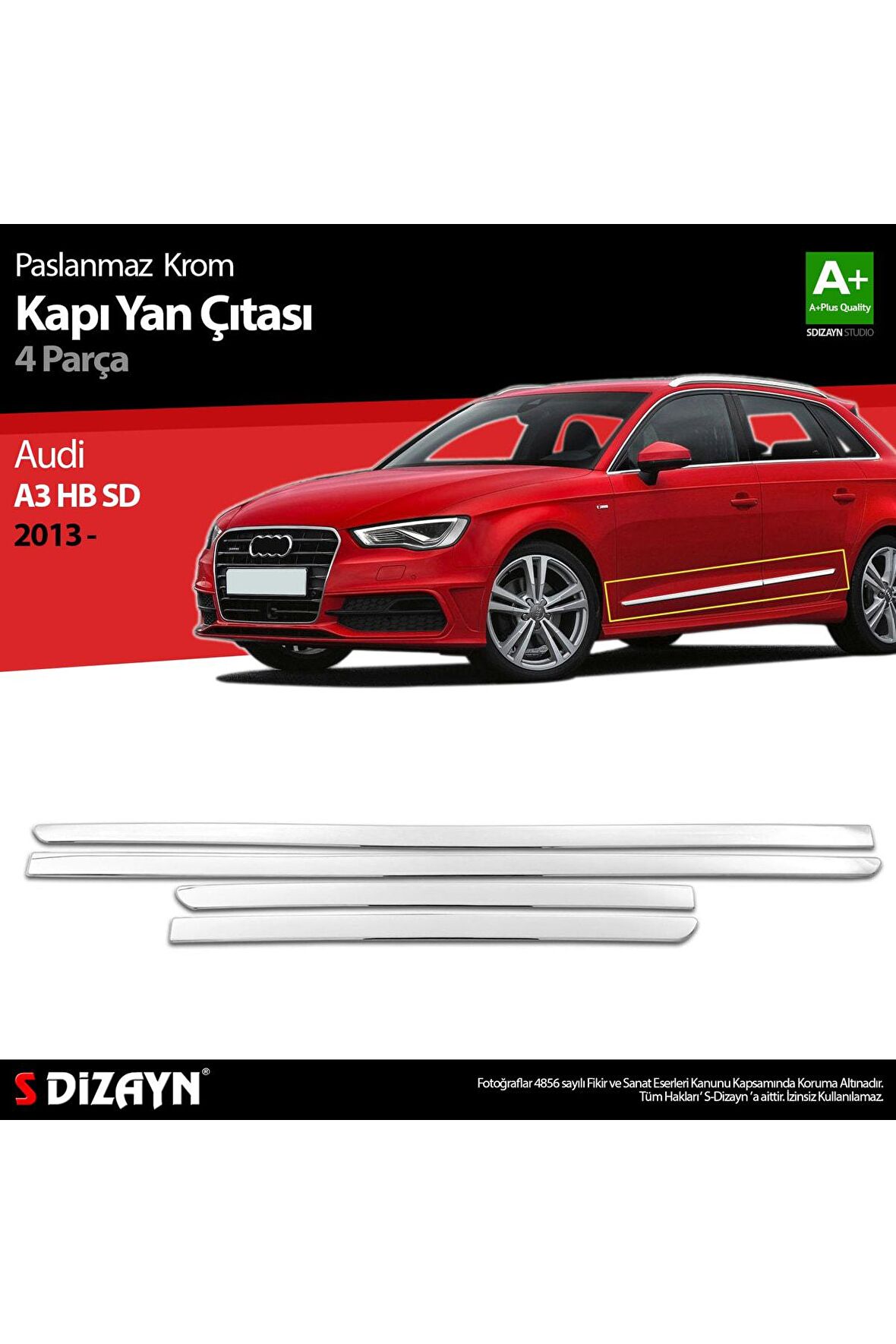 Audi A3 Hb Sd Krom Kapı Yan Çıtası 2013 Üzeri Uyumlu