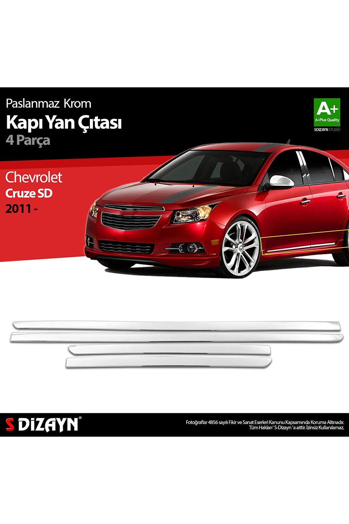 S-dizayn Chevrolet Cruze Sd Krom Kapı Yan Çıtası 2011 Üzeri