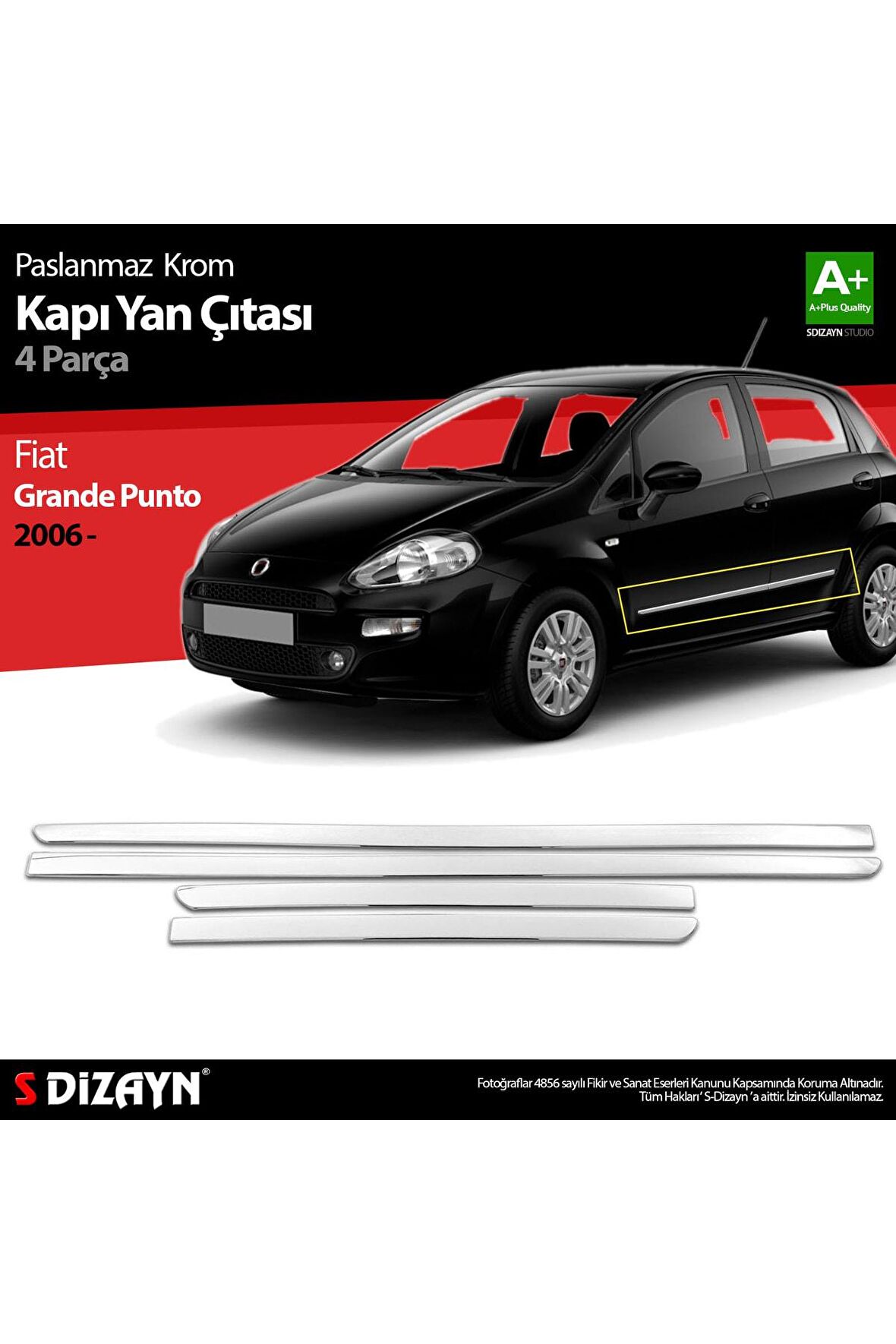 Fiat Grande Punto Krom Kapı Yan Çıtası 2006 Üzeri Uyumlu