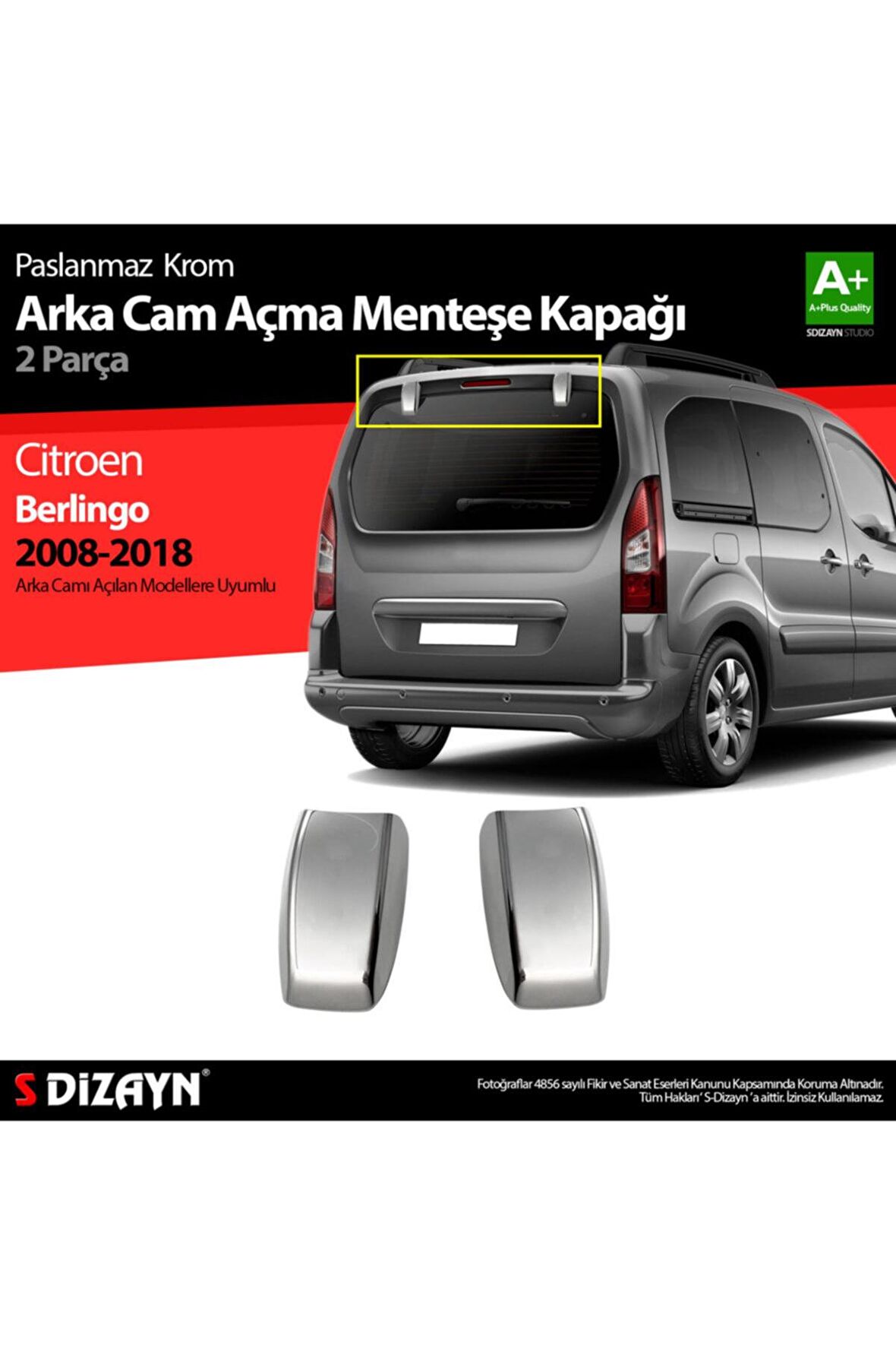 Citroen Berlingo Krom Arka Cam Açma Menteşe Kapağı 2 Prç 2008-2018
