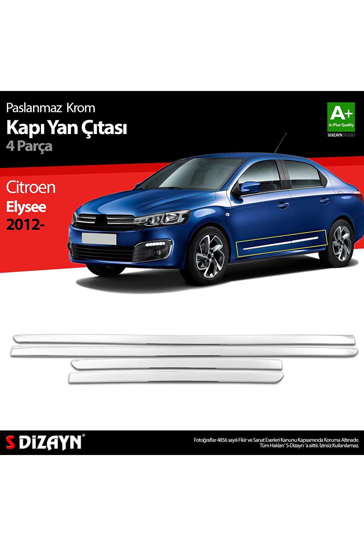 Citroen Elysee Krom Kapı Yan Çıtası 4 Prç 2012 Üzeri Uyumlu