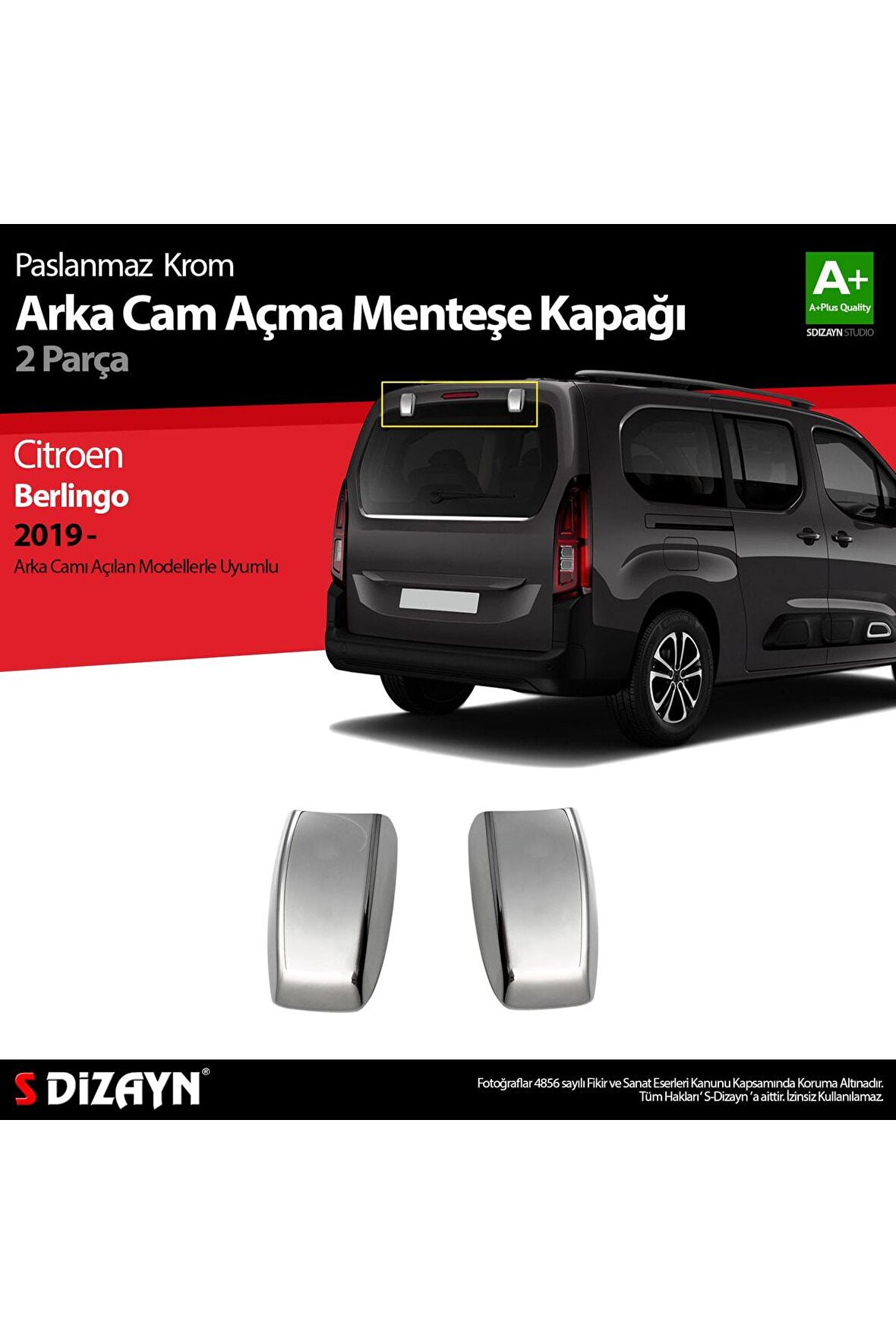 S-dizayn Citroen Berlingo Krom Arka Cam Açma Menteşe Kapağı 2 Prç 2019 Üzeri A+kalite