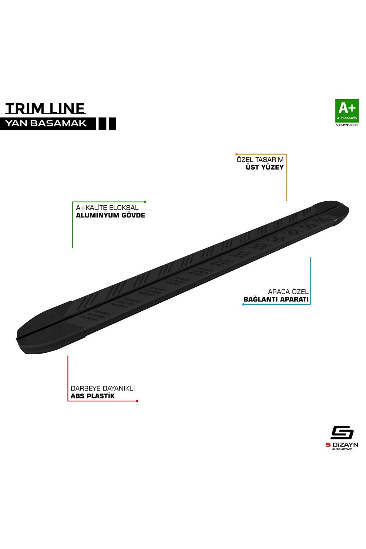 S-dizayn Mercedes Vito W447 Uzun Şase M-line Siyah Yan Basamak 260 Cm 2014 Üzeri