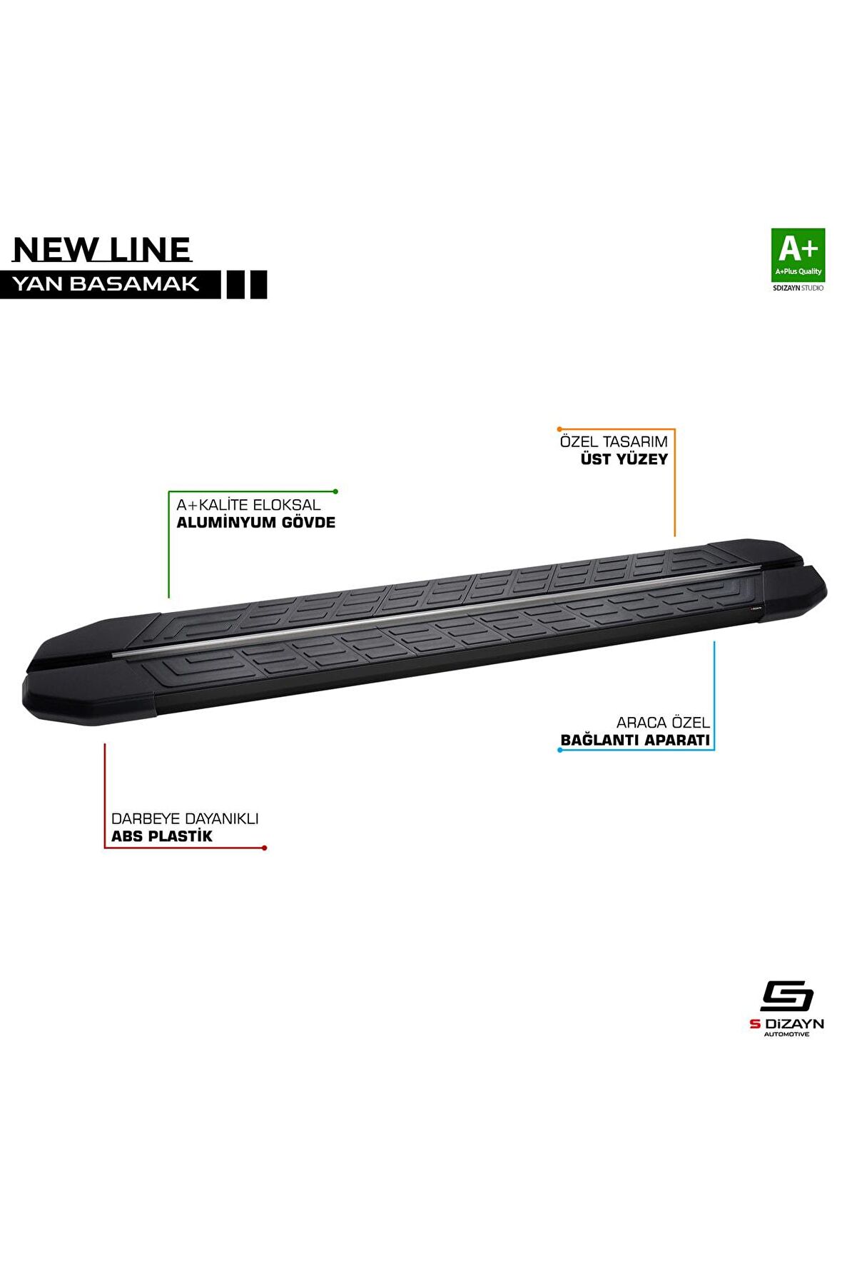 S-dizayn Renault Kangoo 2 Uzun Şase Newline Siyah Yan Basamak 229 Cm 2008-2020