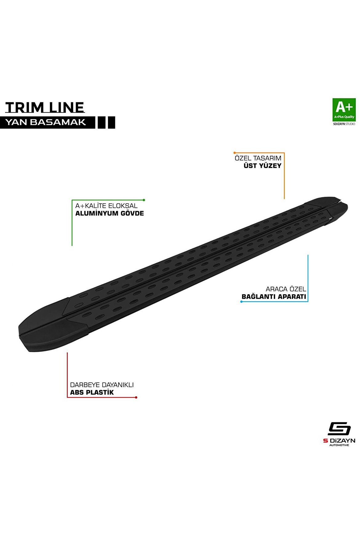 S-dizayn Mercedes Vito W639 Kısa Şase Trimline Siyah Yan Basamak 238 Cm 2004-2014