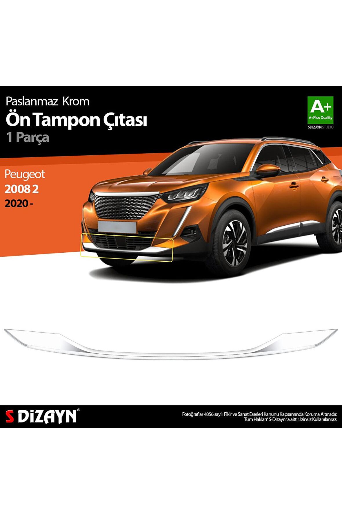 S-dizayn Peugeot 2008 2 Uyumlu Krom Ön Tampon Çıtası 2020 Üzeri