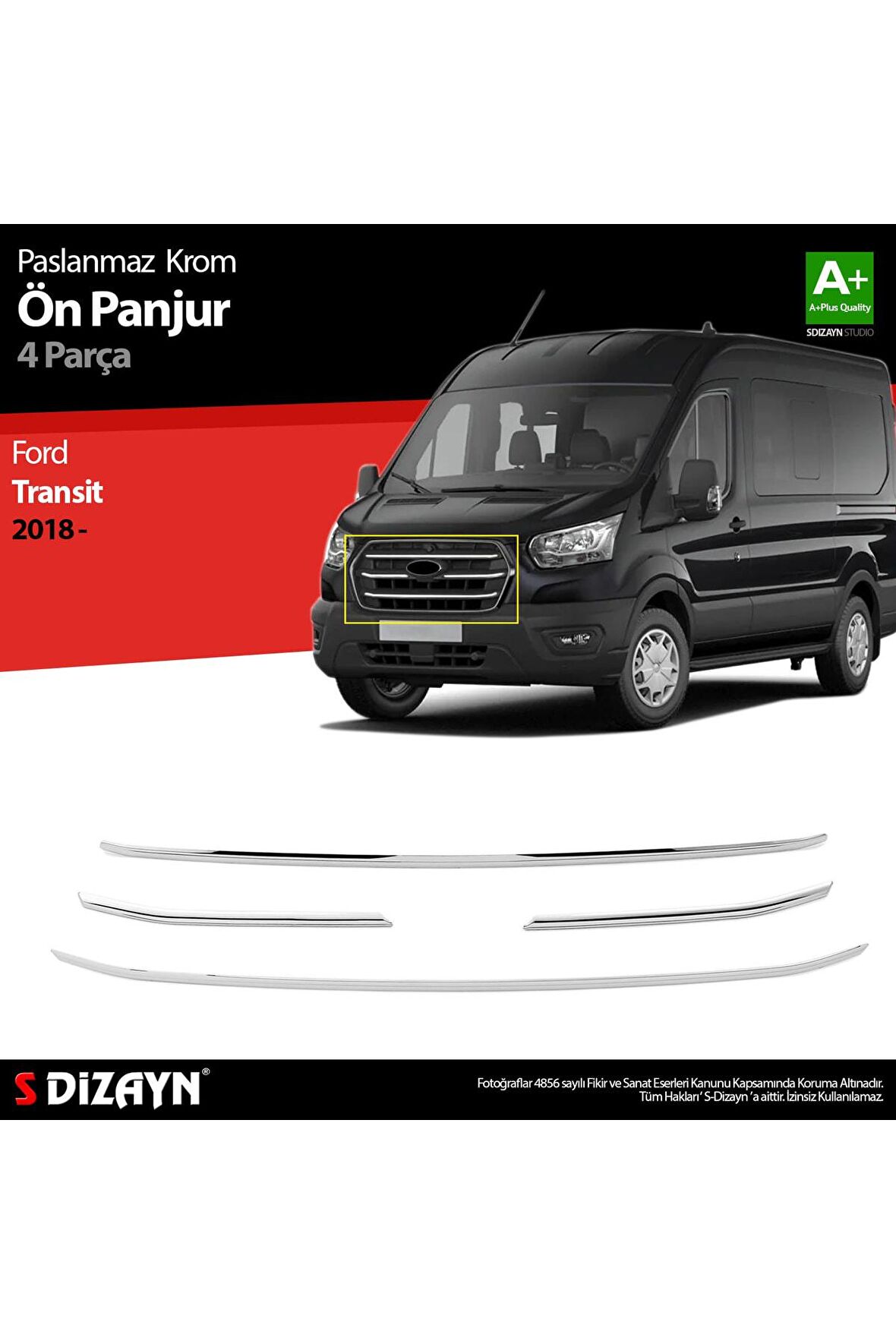 Ford Transit Krom Ön Panjur 4 parça 2018 Üzeri Uyumlu