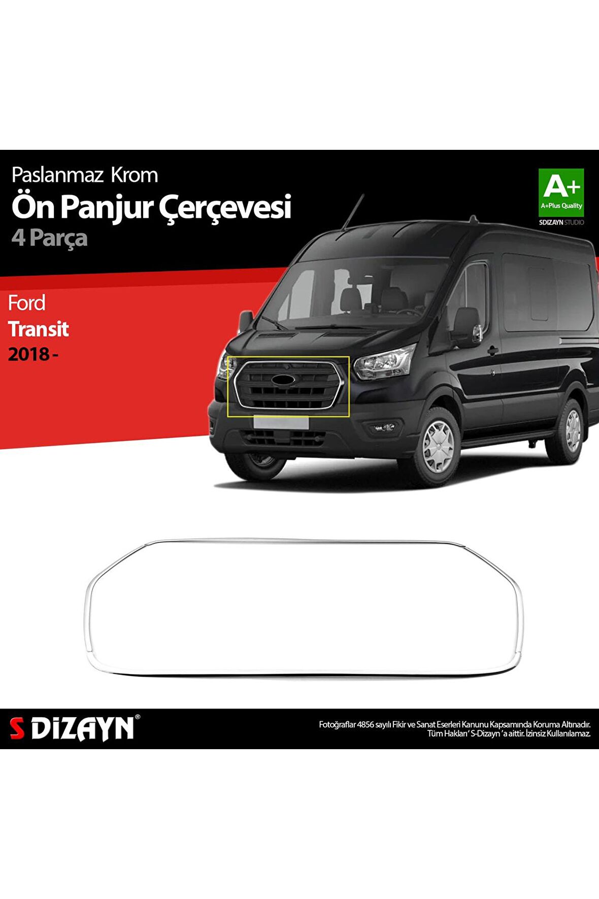 Ford Transit Krom Ön Panjur Çerçevesi 4 Prç. 2018 Ve Üzeri Uyumlu