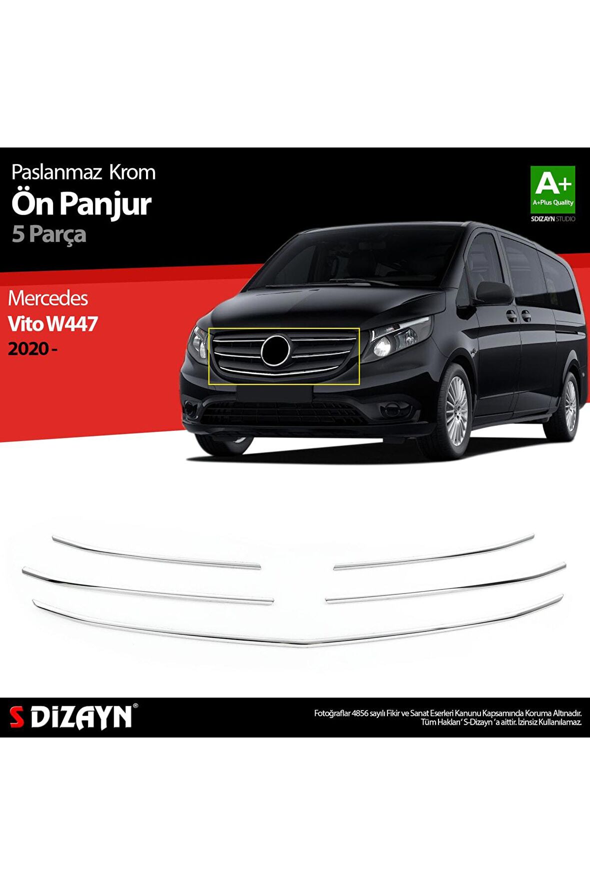 S-dizayn Mercedes Vito W447 Krom Ön Panjur 5 Prç. 2020 Üzeri