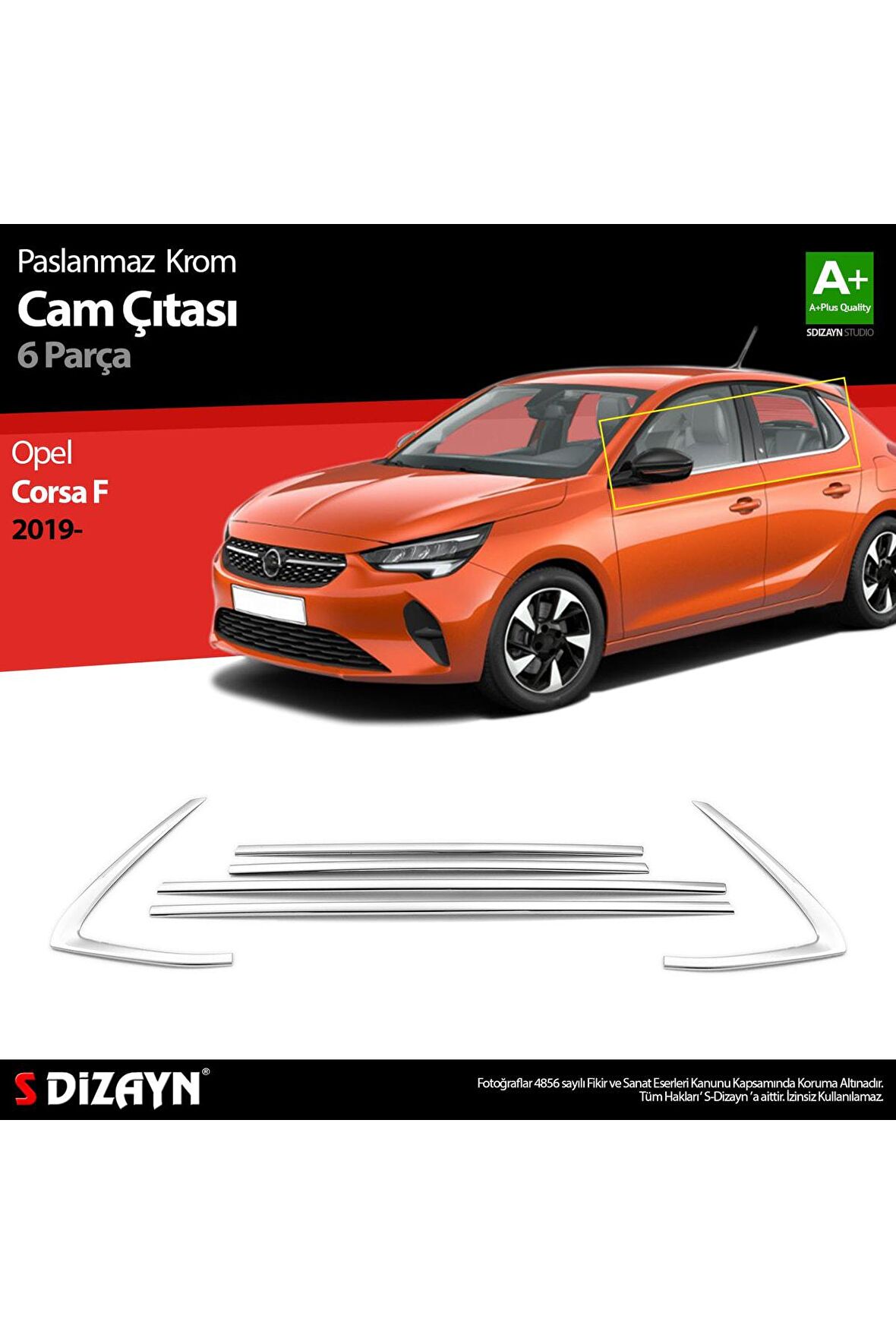 Opel Corsa F Krom Cam Çıtası 6 Prç. 2019 Üzeri