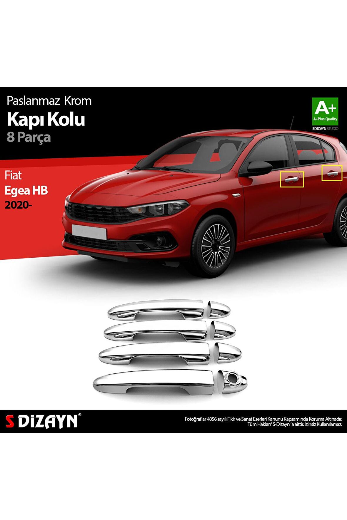S-dizayn Fiat Egea Hb Krom Kapı Kolu 8 Prç. 2020 Üzeri