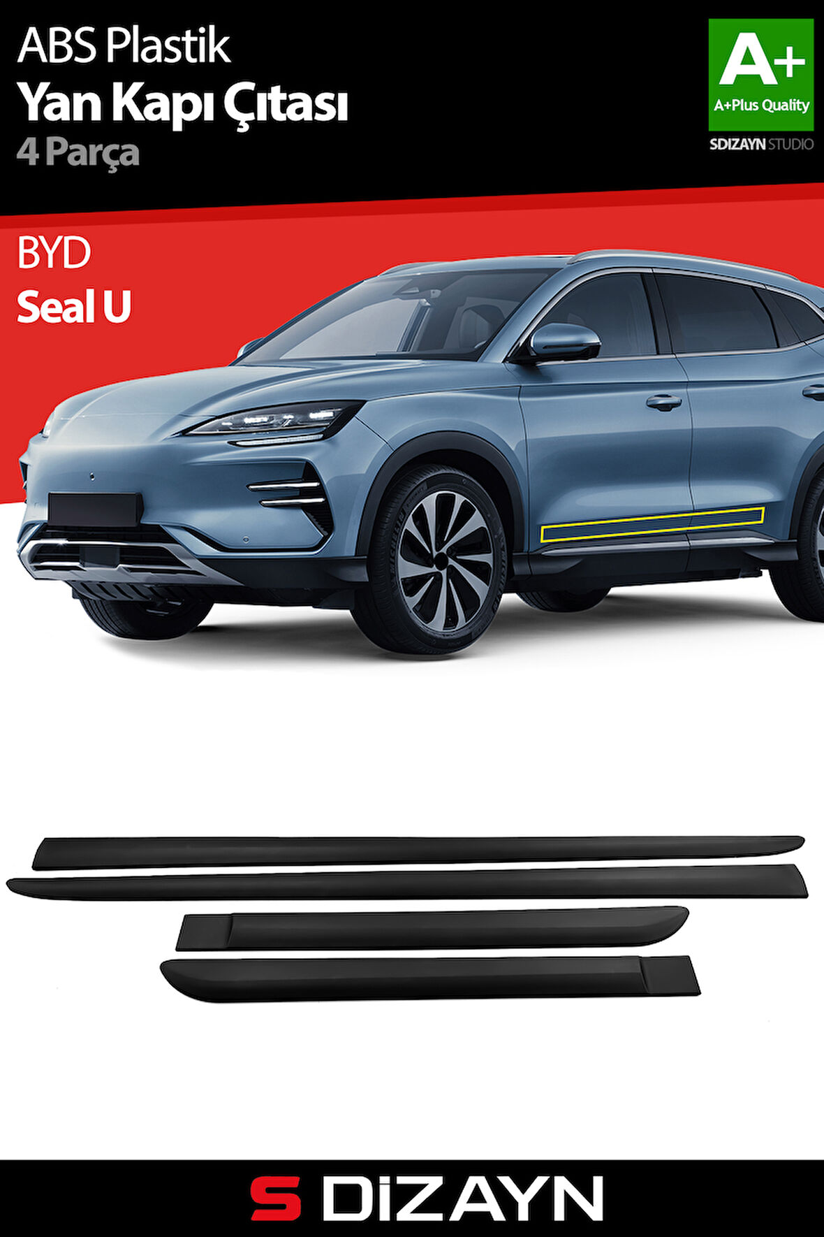 S-Dizayn BYD Seal U ABS Plastik Yan Kapı Koruma Çıtası 2022 Üzeri A+ Kalite