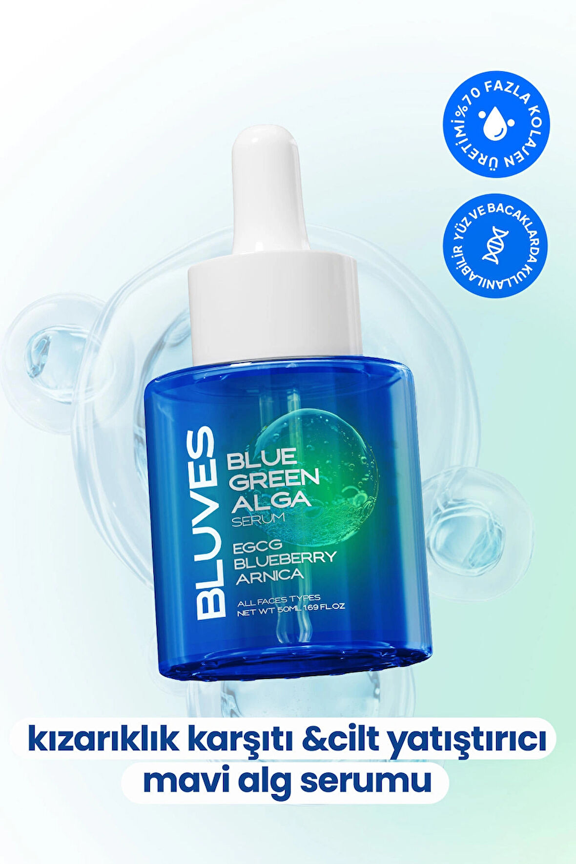 bluves Kızarıklık Ve Leke Karşıtı, Cilt Tonu Eşitleyici Mavi Alg Serumu