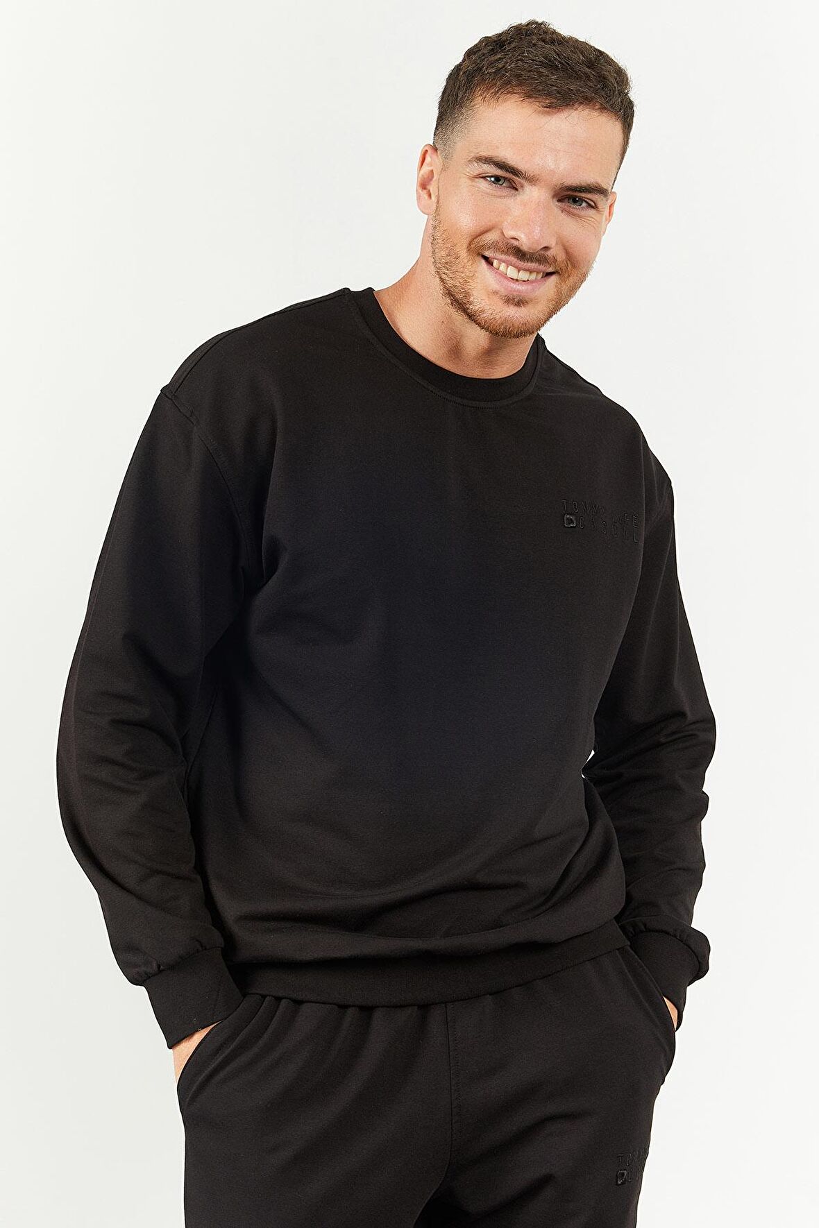 Siyah Casual O Yaka Lastik Paça Erkek Oversize Eşofman Takımı - 85120 | XXL