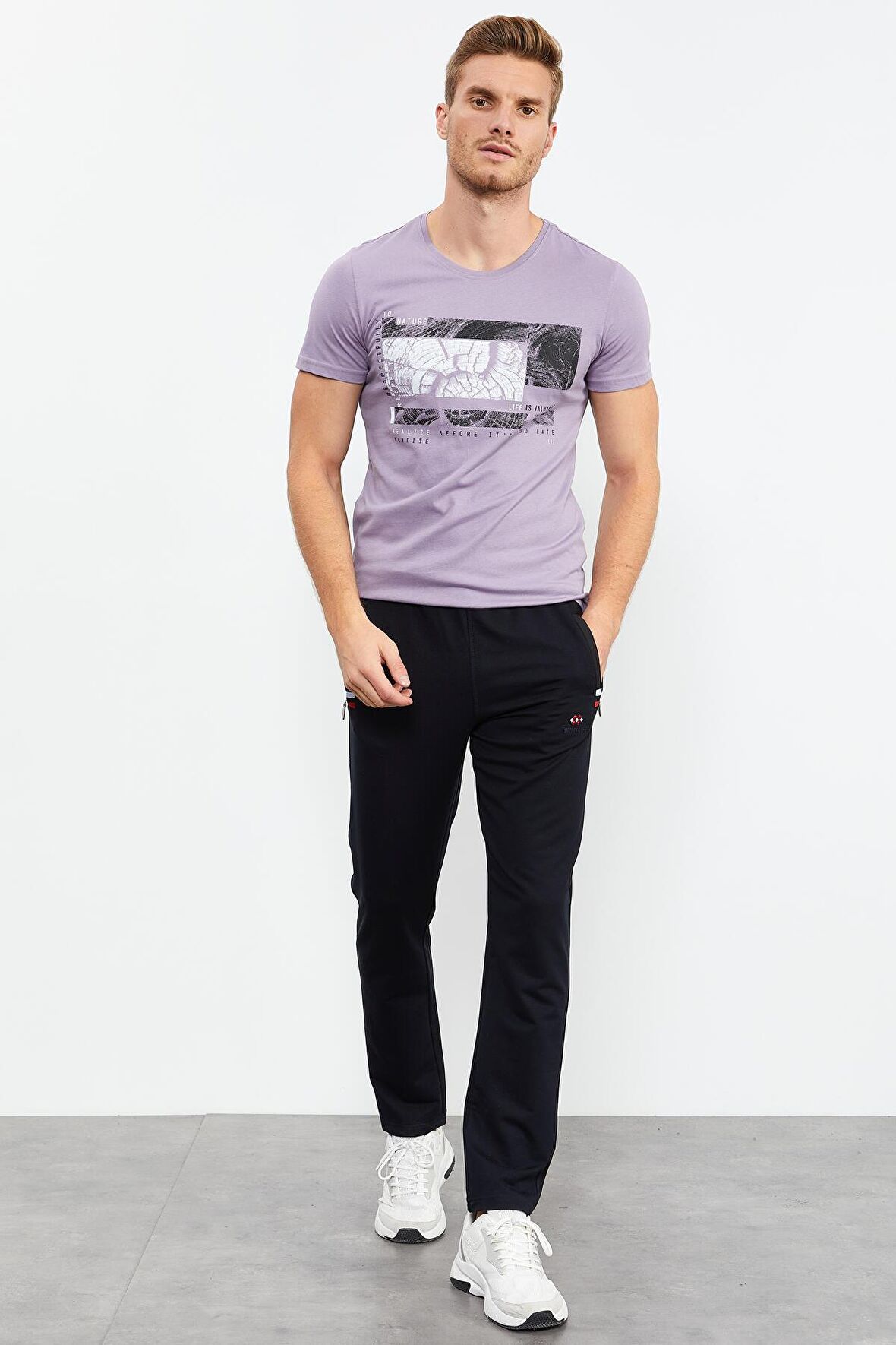 Lacivert Fermuar Cepli Dar Kalıp Klasik Paça Erkek Eşofman Alt - 84649 | S