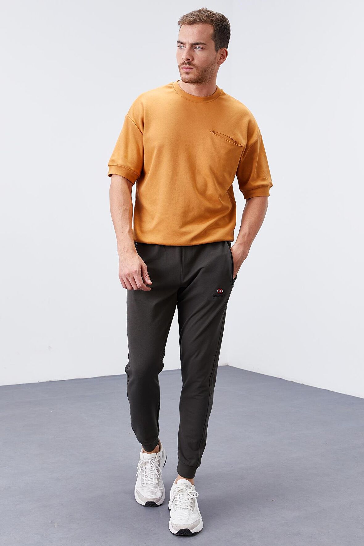 Haki Fermuar Cepli Standart Kalıp Jogger Erkek Eşofman Alt - 84651 | L