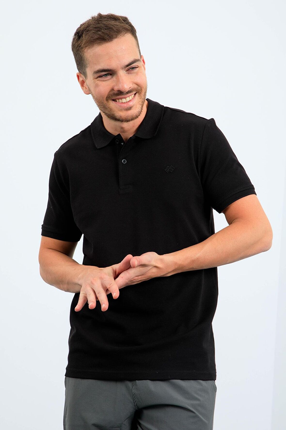 Siyah Basic Logolu Standart Kalıp Triko Polo Yaka Erkek T-Shirt - 87748 | M