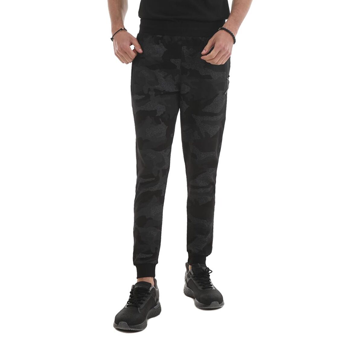 Siyah Kamuflaj Kamuflaj Desenli Dar Kalıp  Jogger Erkek Eşofman Alt - 84754 | XL