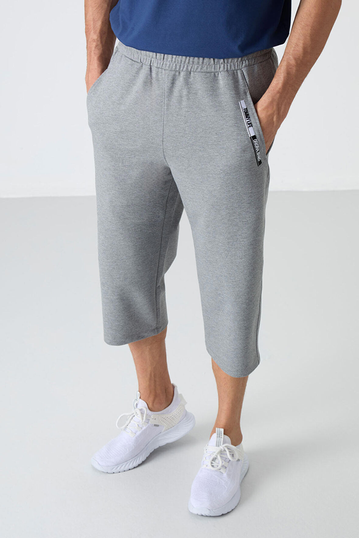 Gri Melanj Ön Cep Detaylı Standart Kalıp Klasik Paça Erkek Kapri - 83092