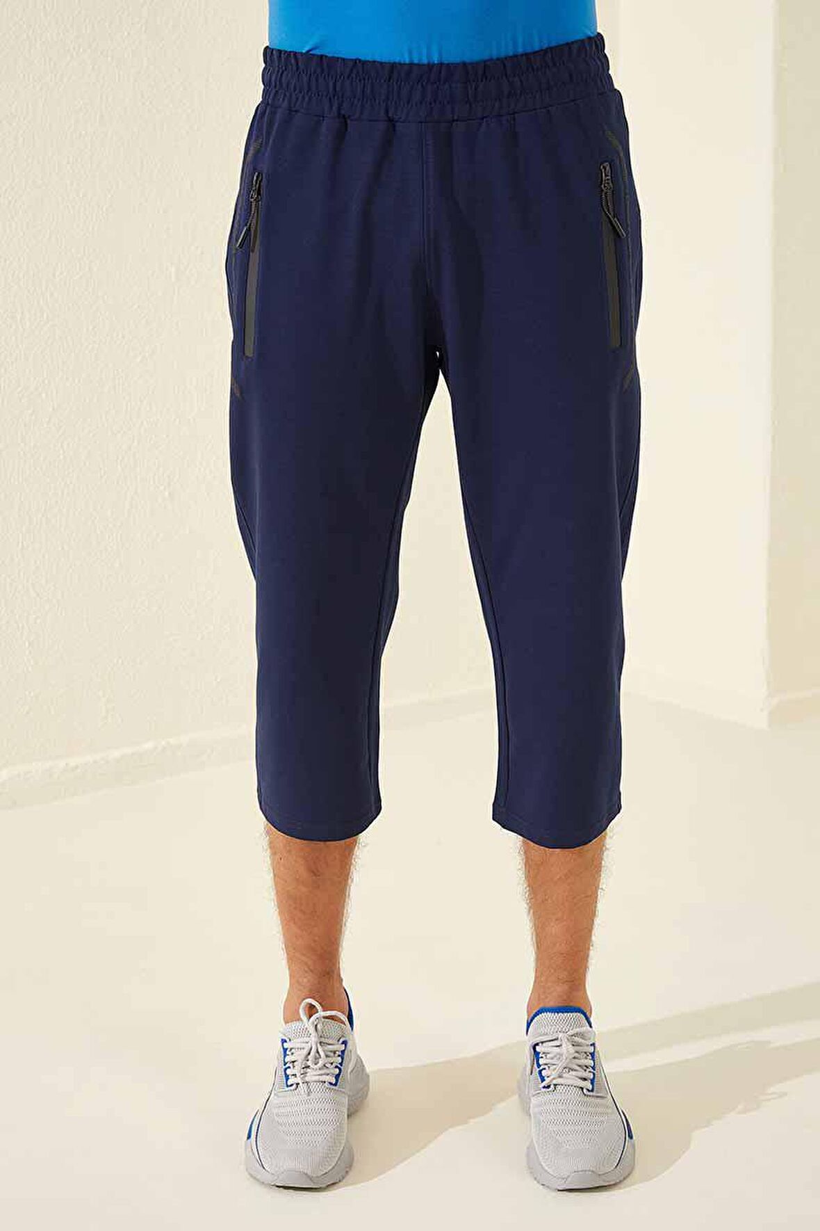İndigo Fermuar Cepli Standart Kalıp Klasik Paça Erkek Kapri - 83091 | XL